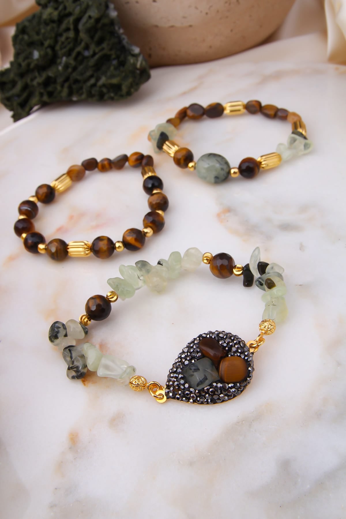 Prehnite & Tiger Eyes Bracelet