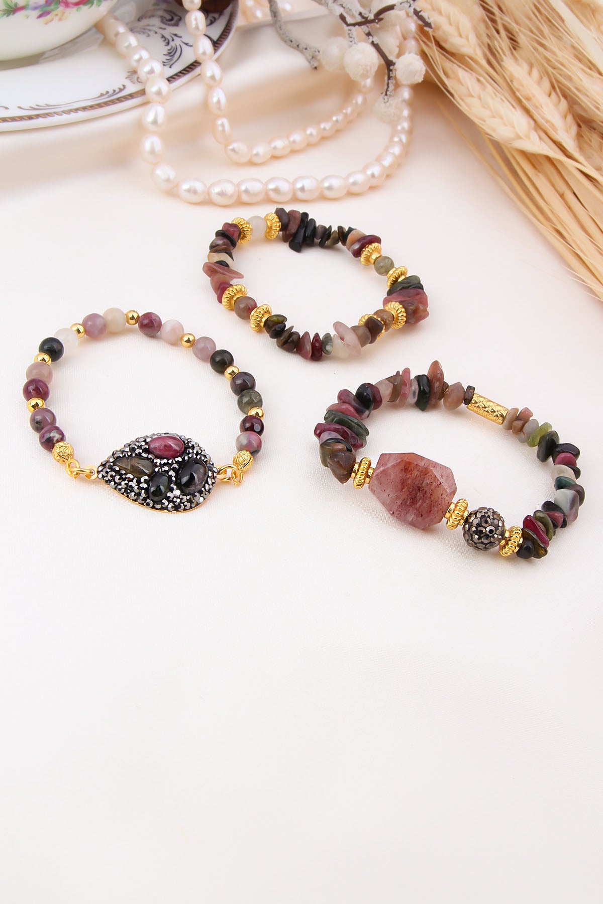 Tourmaline & Stawberry Quartz Bracelet