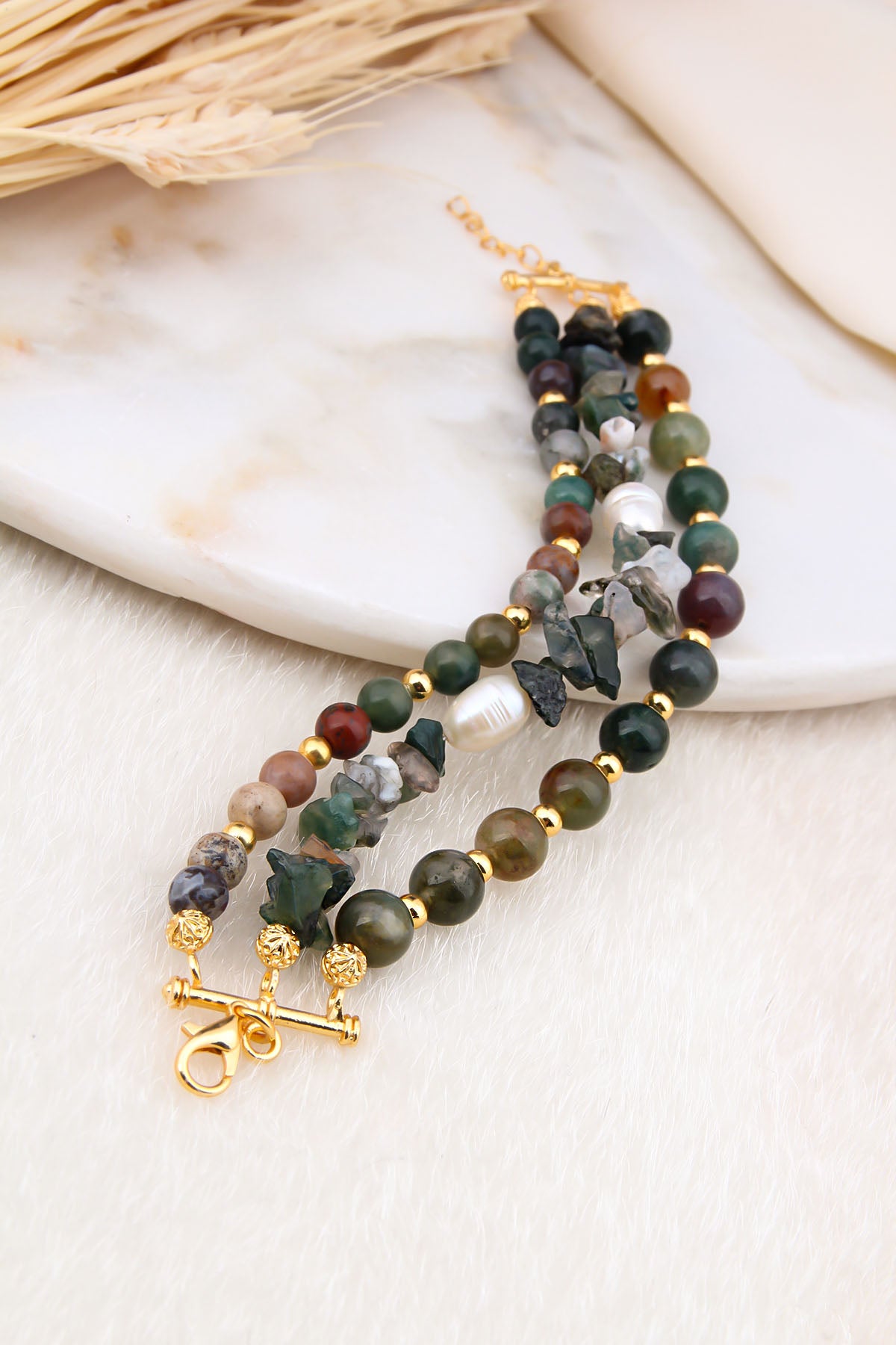 İndia Agate & Pearl Bracelet