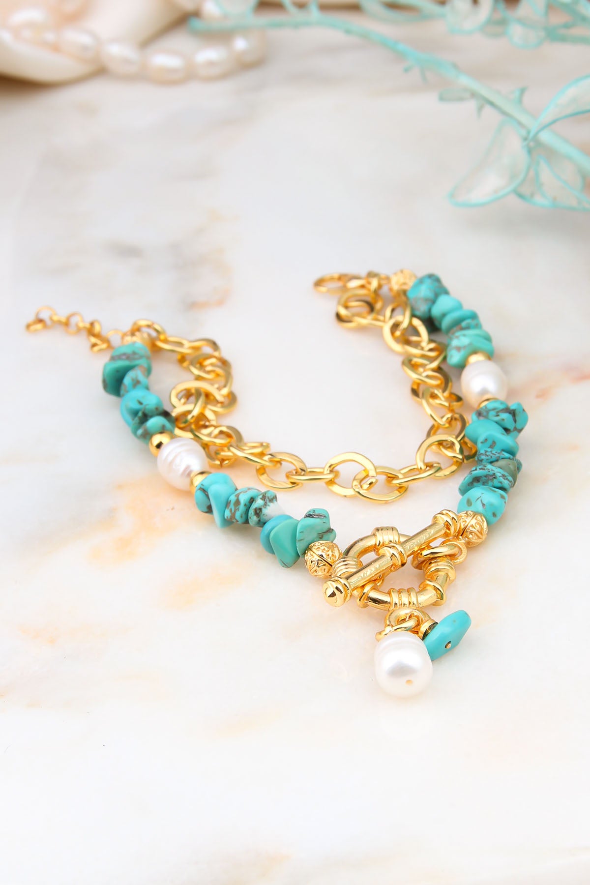 Turquoise & Culture Pearl Bracelet