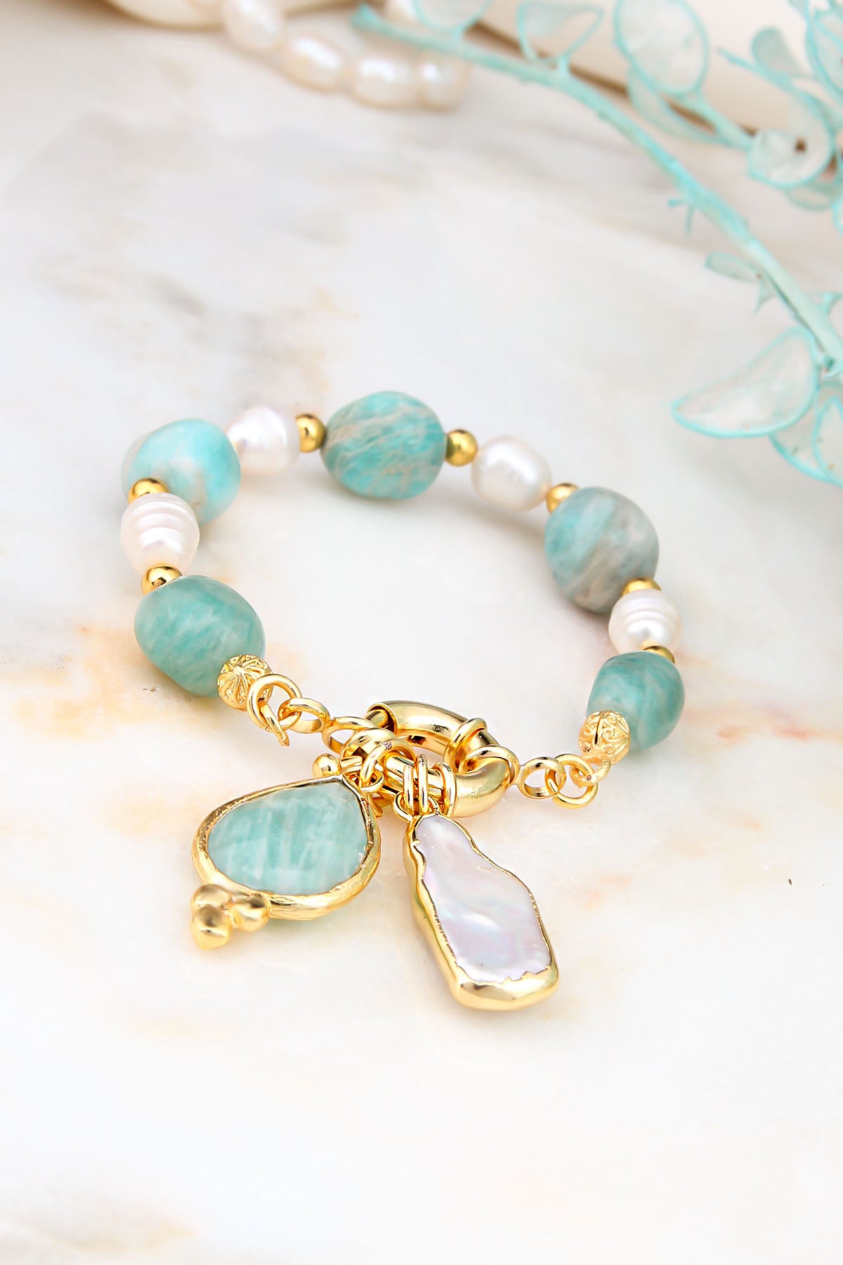 Amazonite & Culture Pearl Bracelet