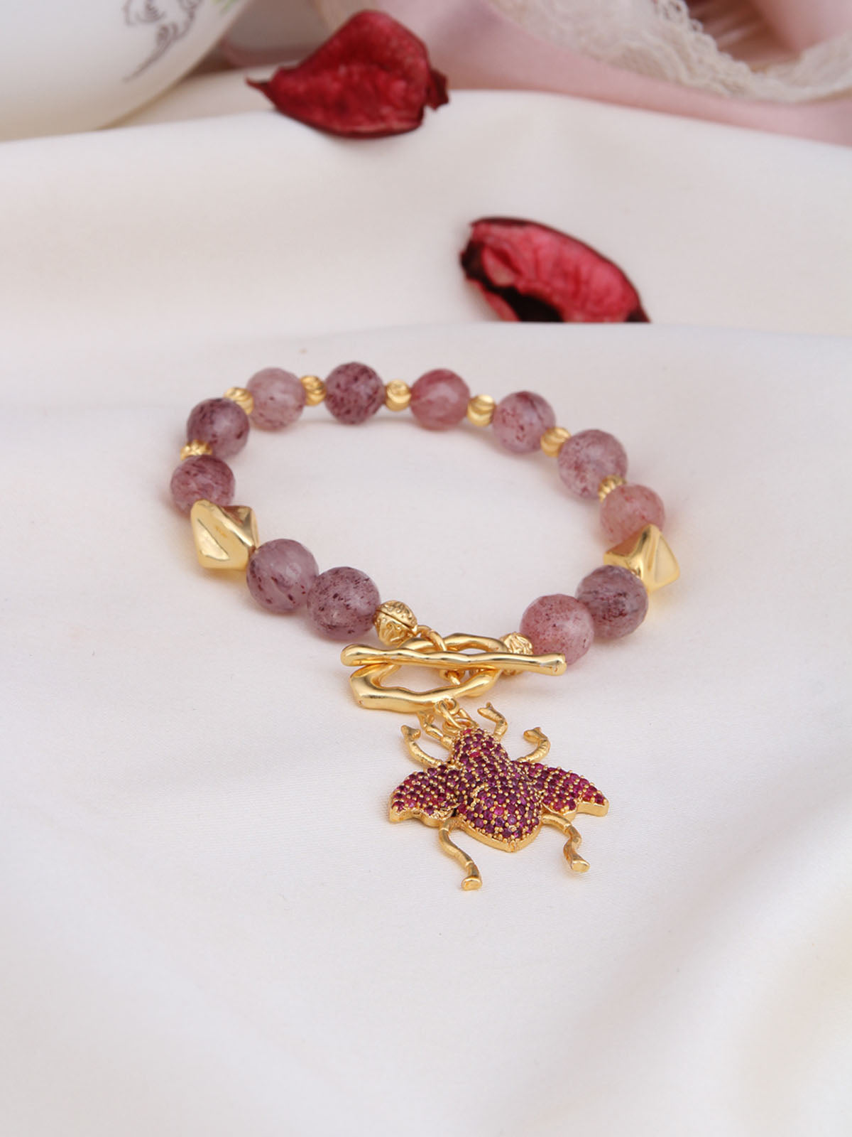 Strawberry Quartz & Zircon Bracelet