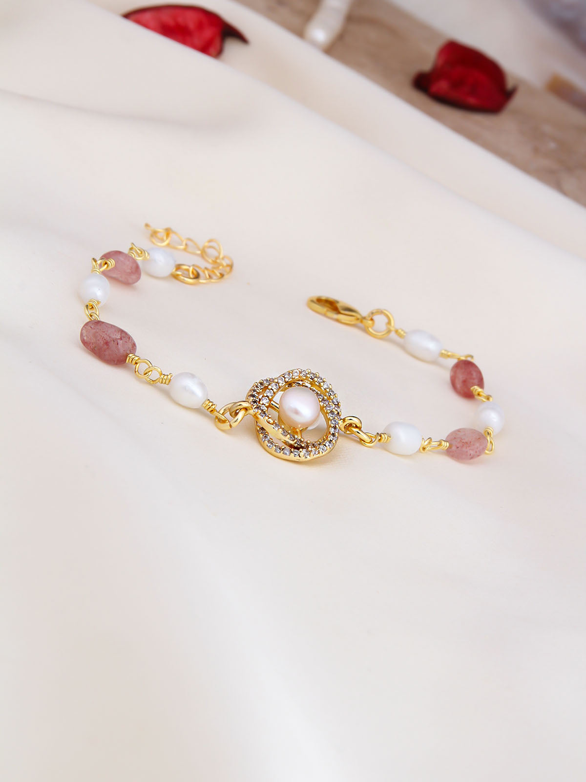 Strawberry Quartz & Pearl Bracelet