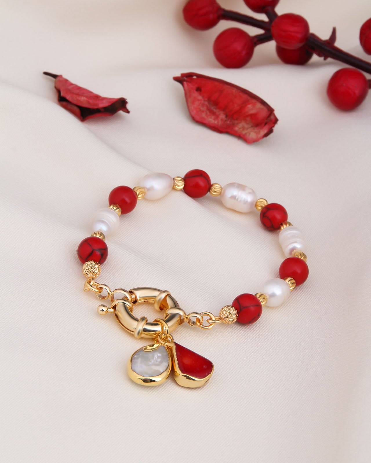 Coral & Pearl Bracelet