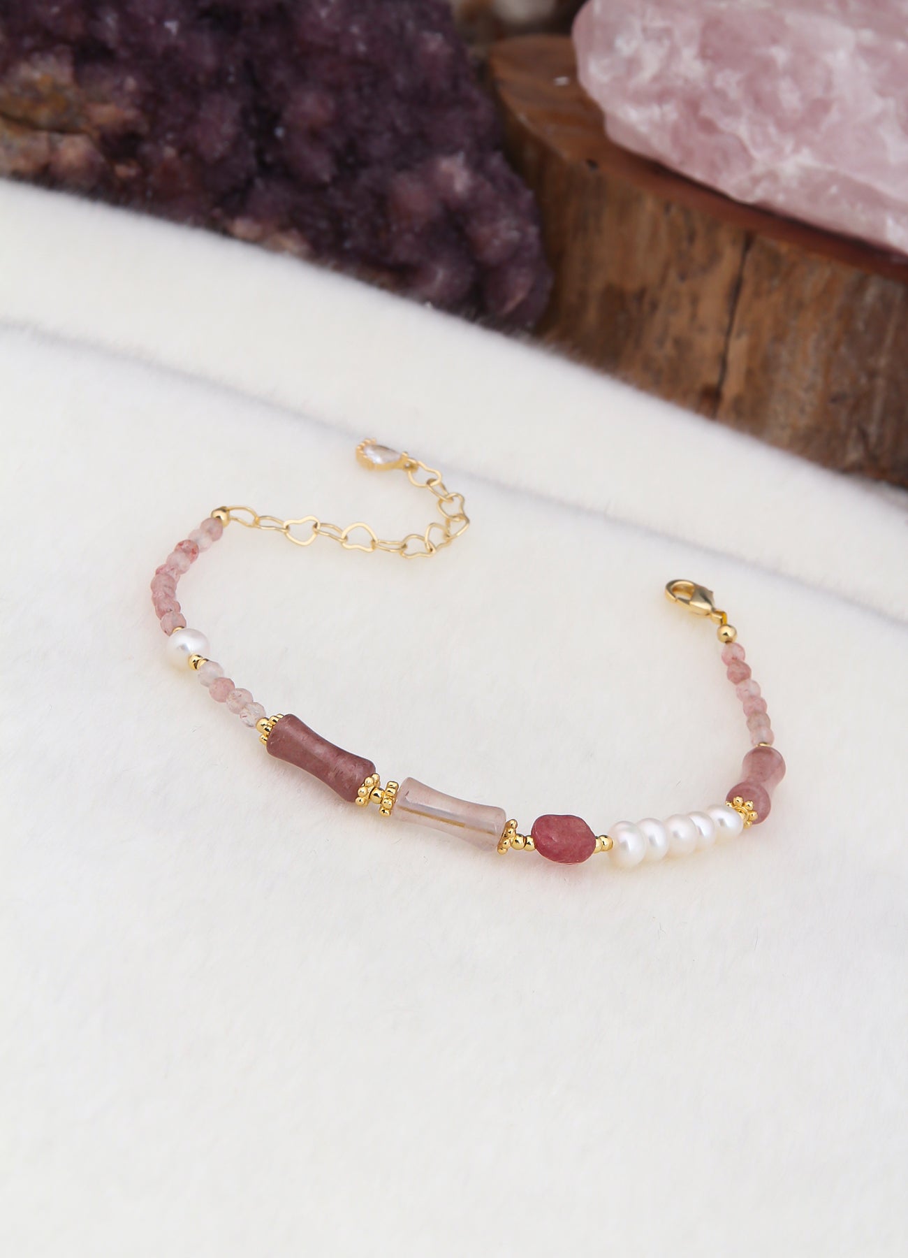 Pink Quartz & Pearl Bracelet