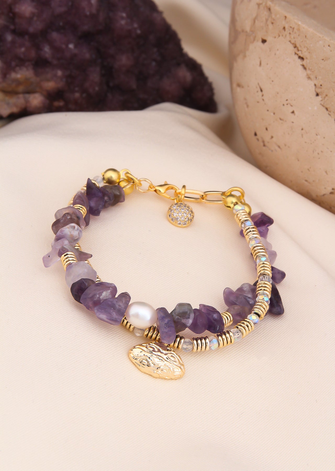 Amethyst & Pearl & Zircon Bracelet