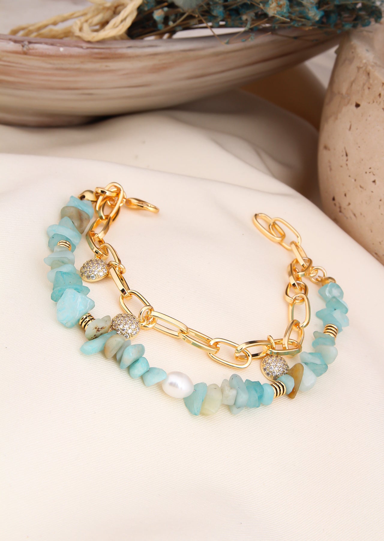 Light Blue & Pearl Bracelet