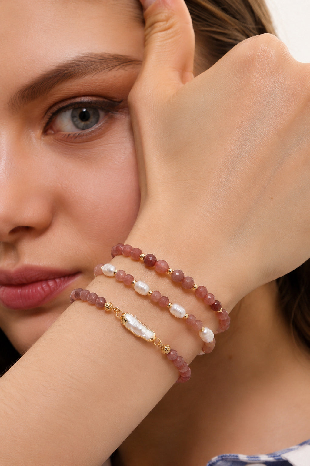 Strawberry Quartz & Pearl Bracelet