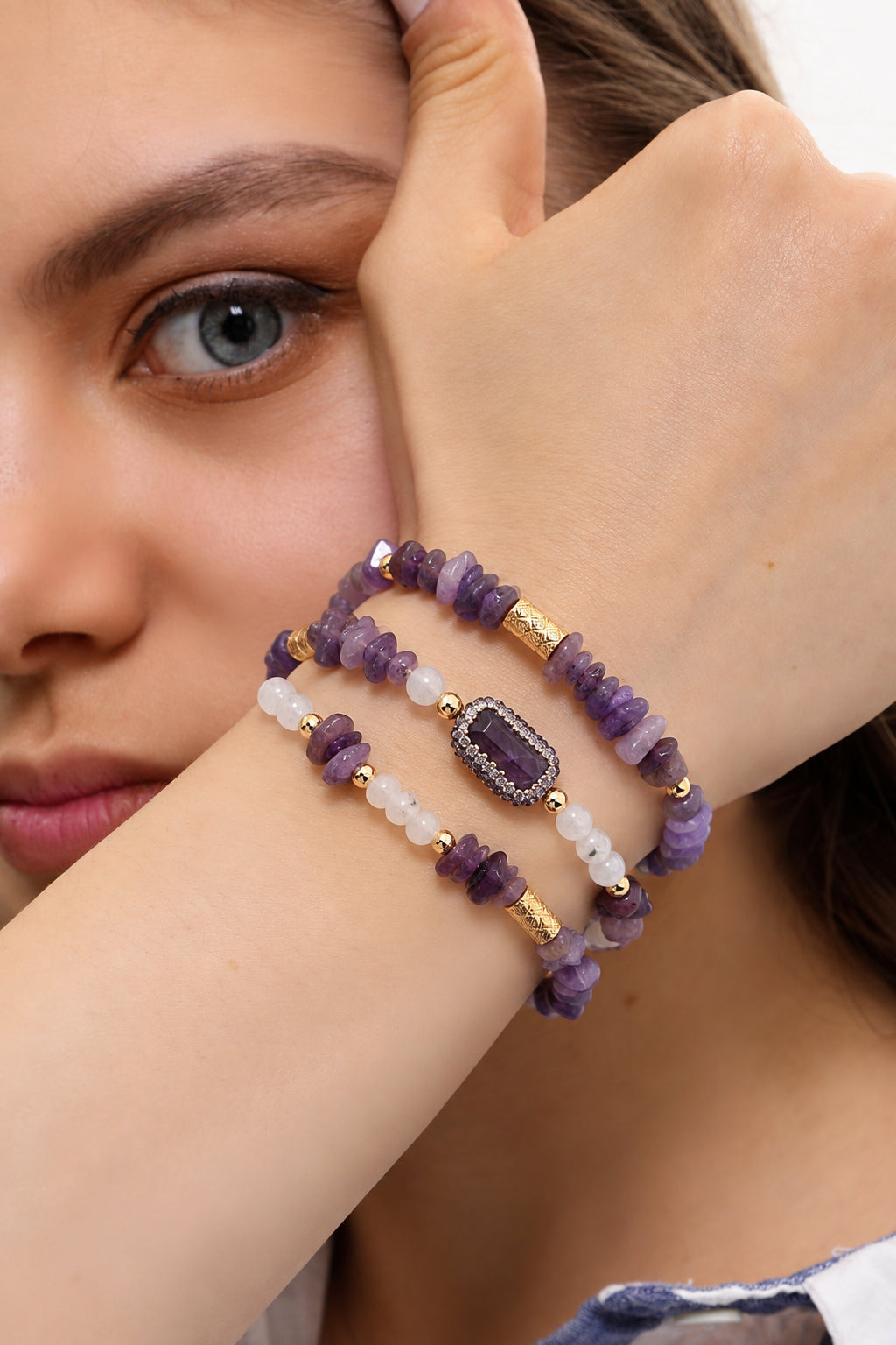 Amethyst & MoonStone & Zircon Bracelet