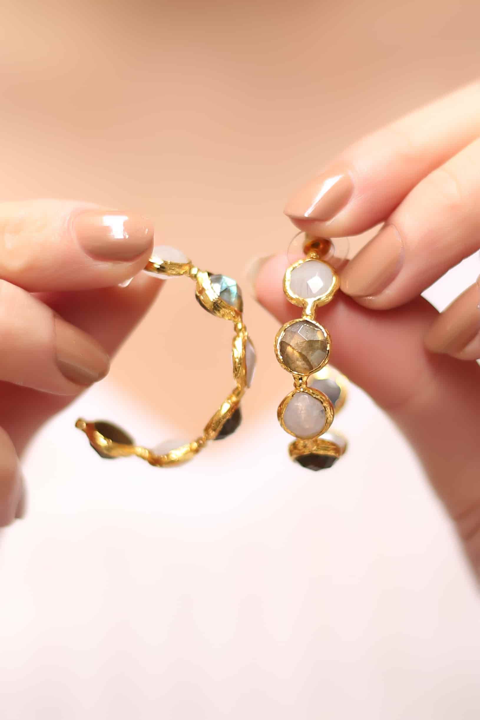 Labradorite & Moon stone Boucles d'oreilles