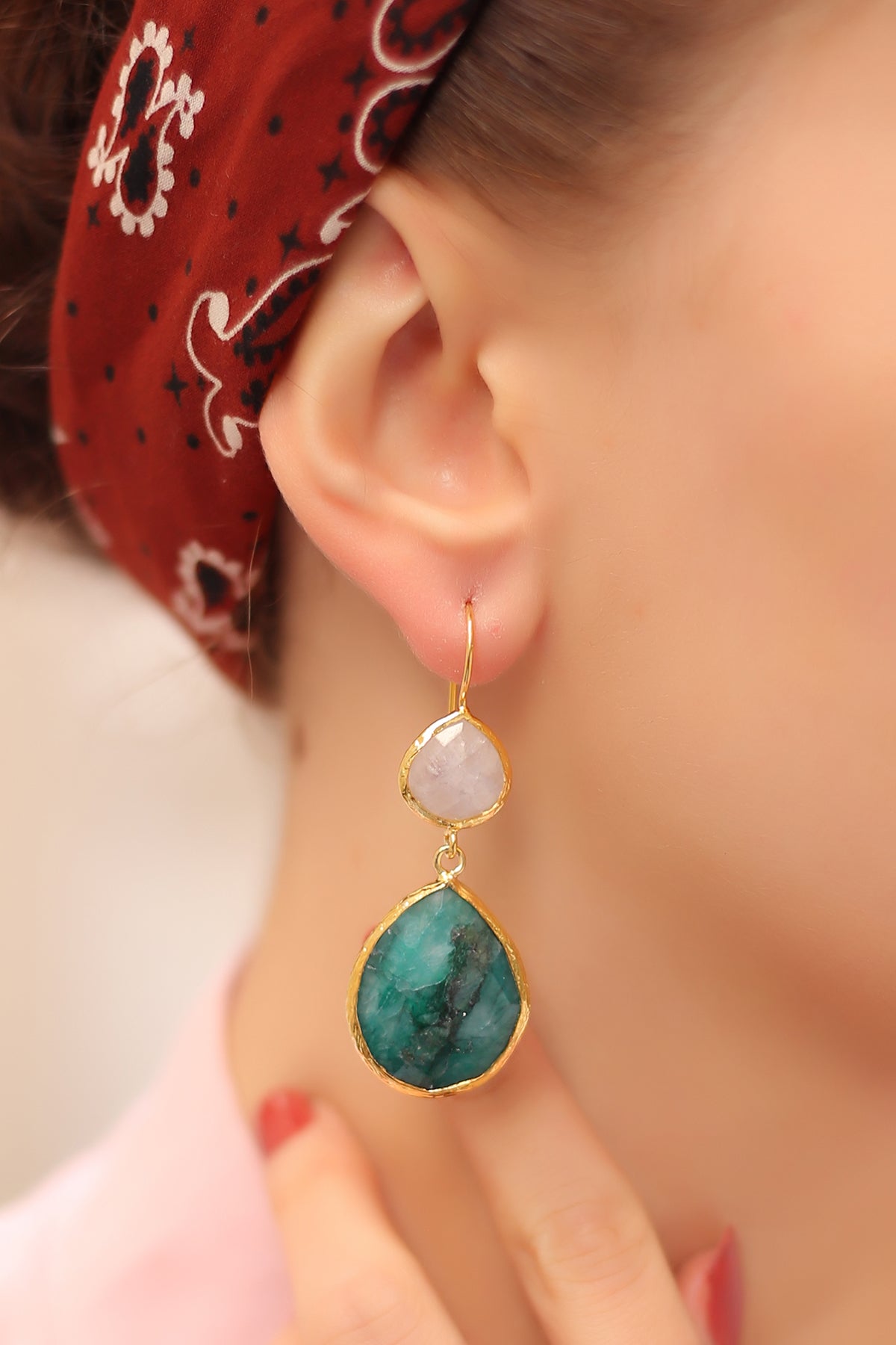 Moonstone & Agate Boucles d'oreilles