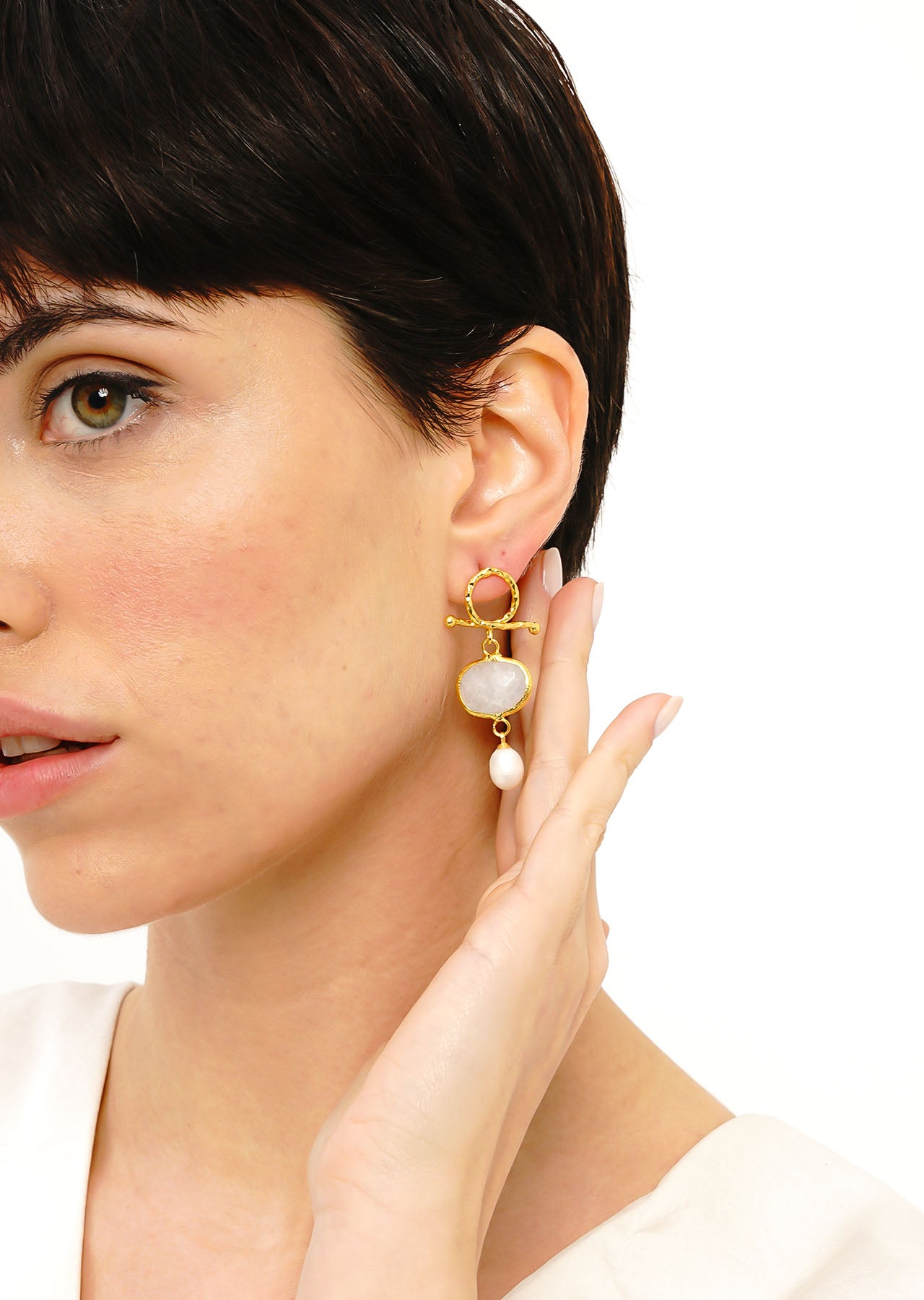 Moonstone & Pearl Boucles d'oreilles