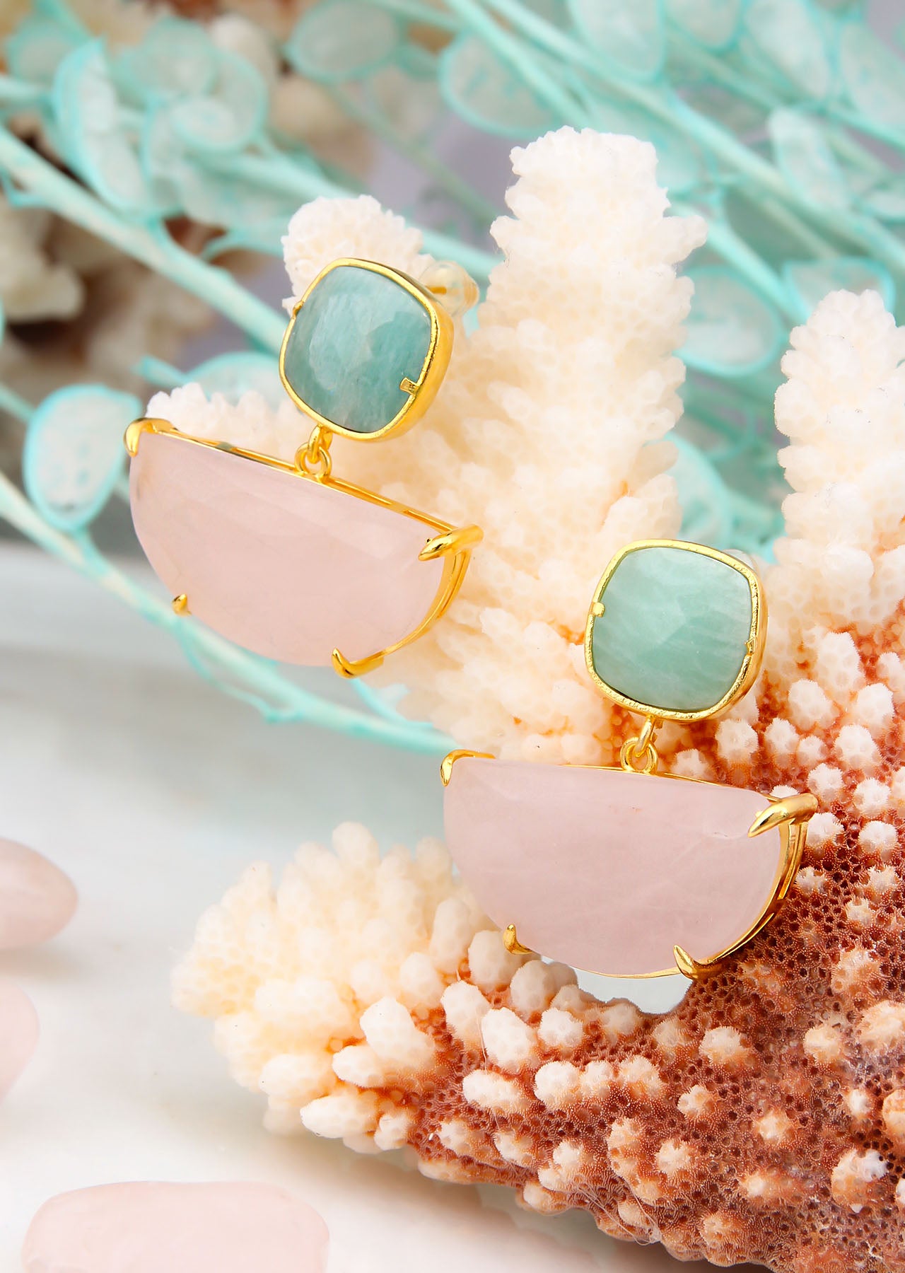 Aquamarine & Quartz Boucles d'oreilles