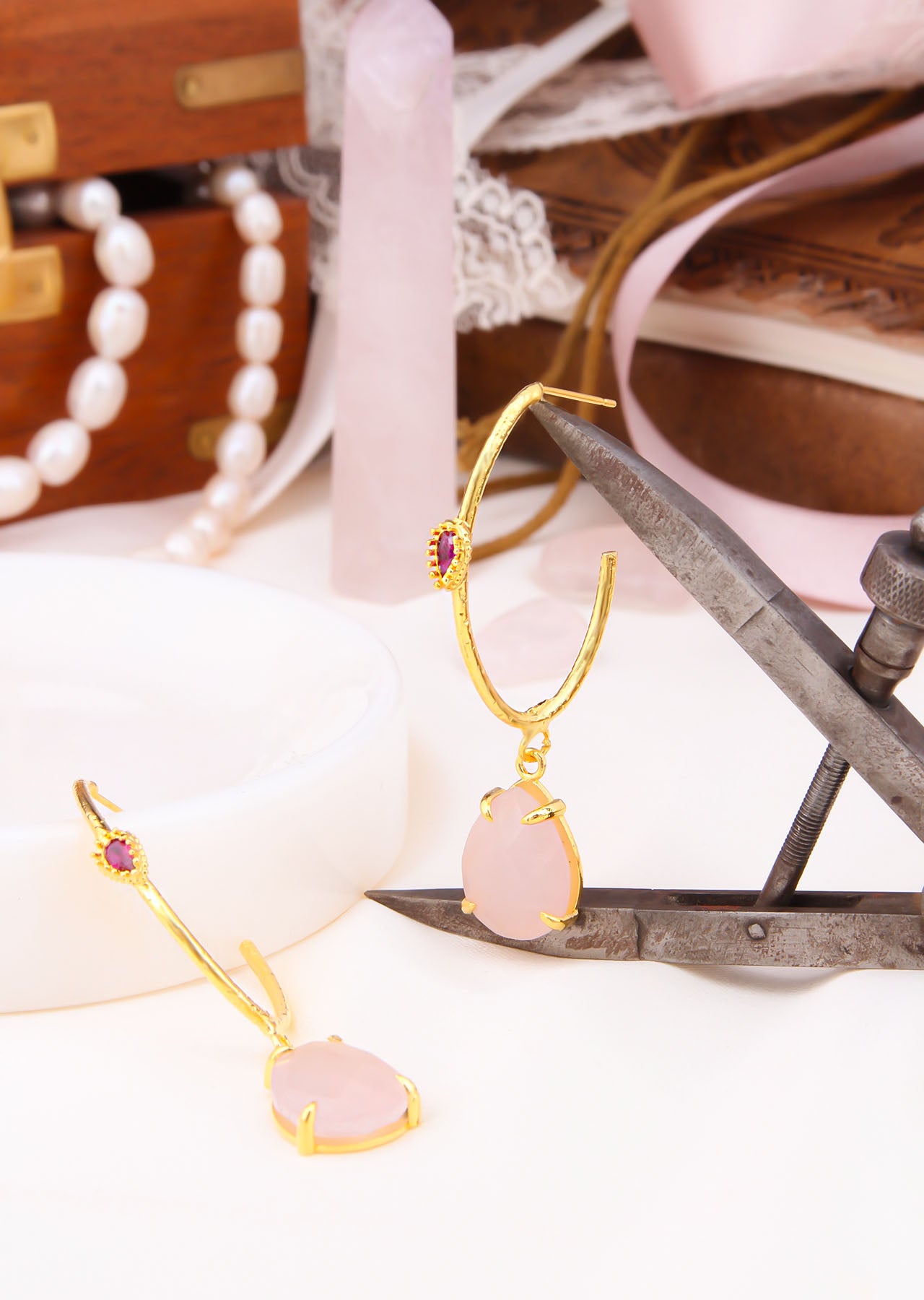 Pink Quartz Boucles d'oreilles