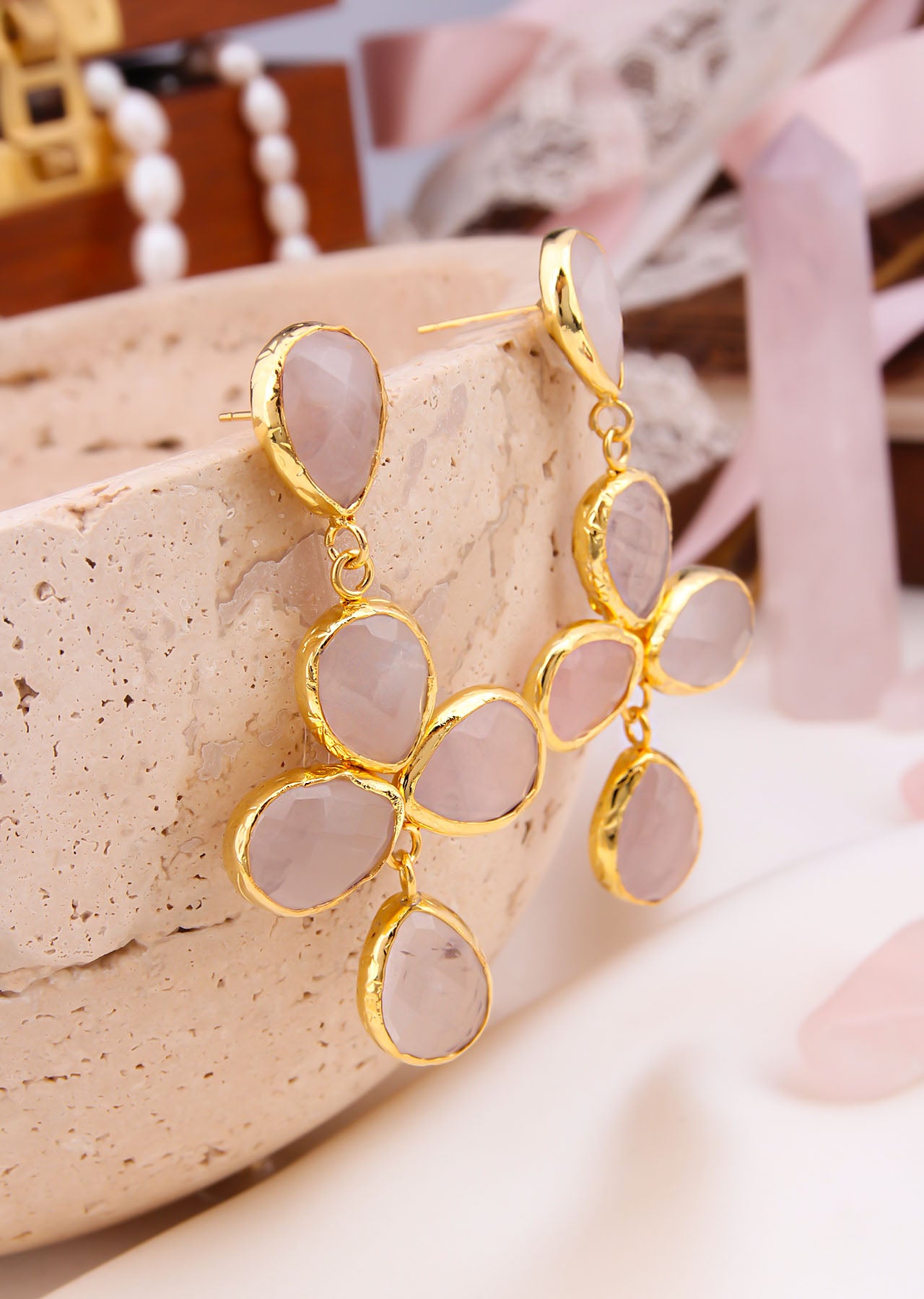Pink Quartz Boucles d'oreilles