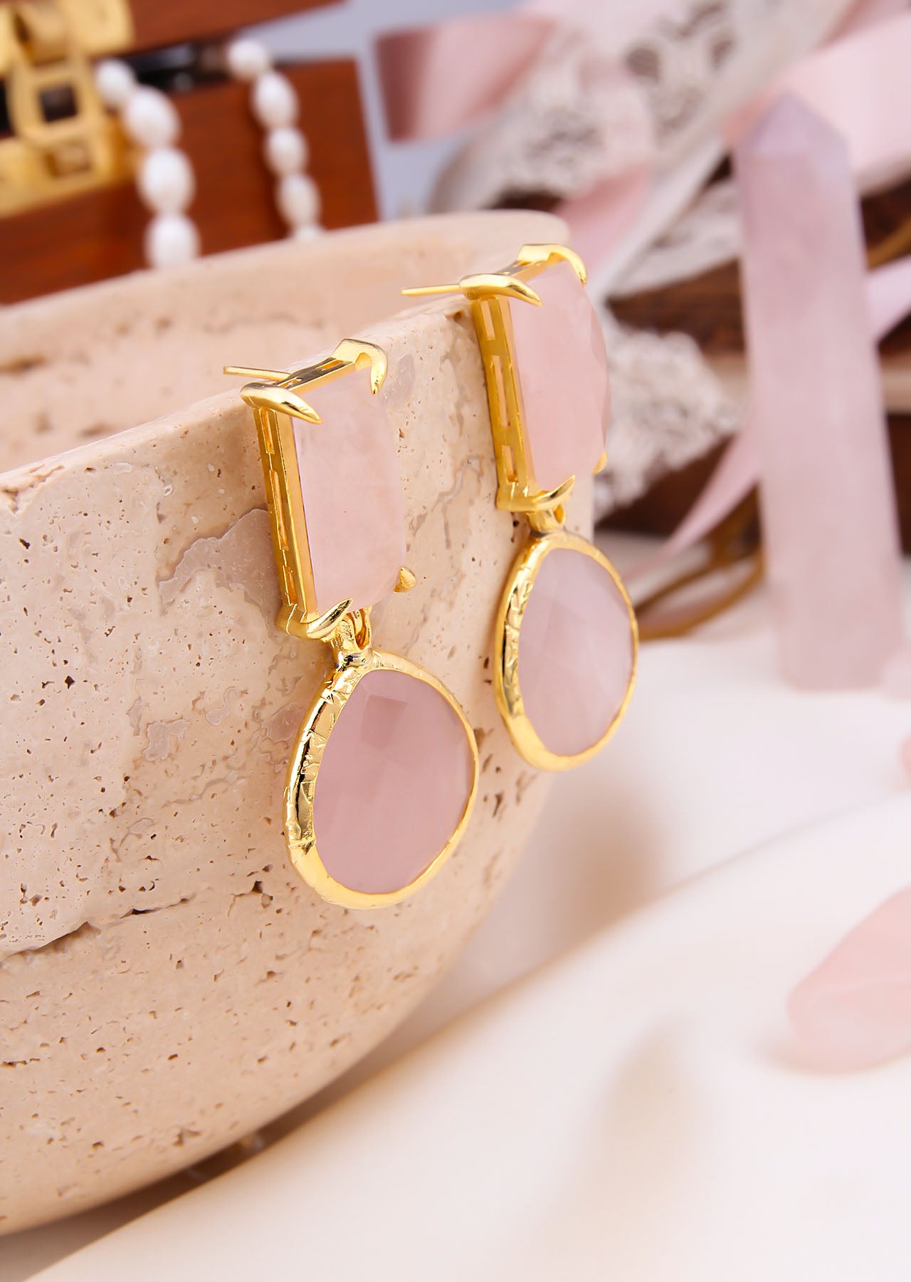Pink Quartz Boucles d'oreilles