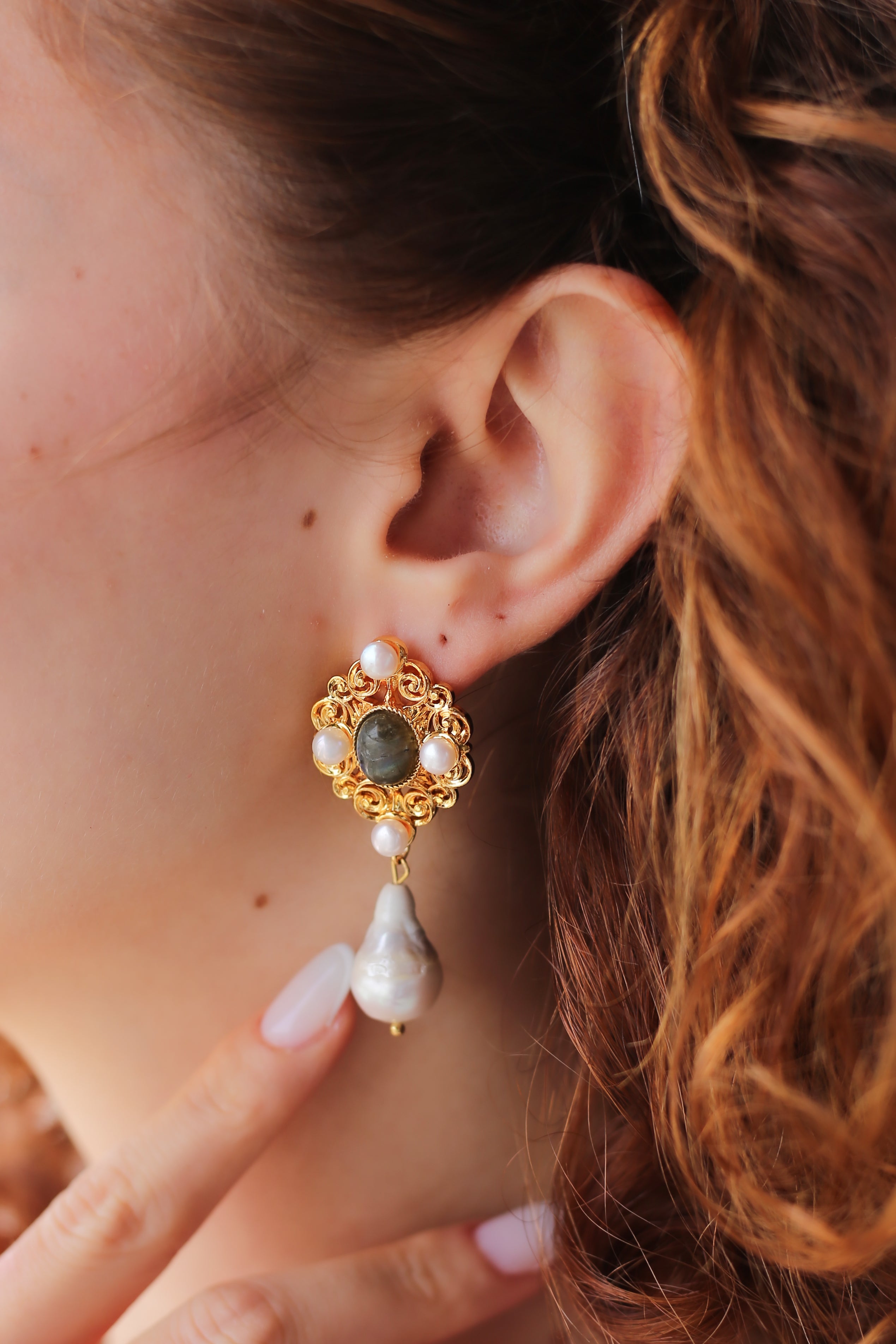 Pearl & Labradorite Boucles d'oreilles
