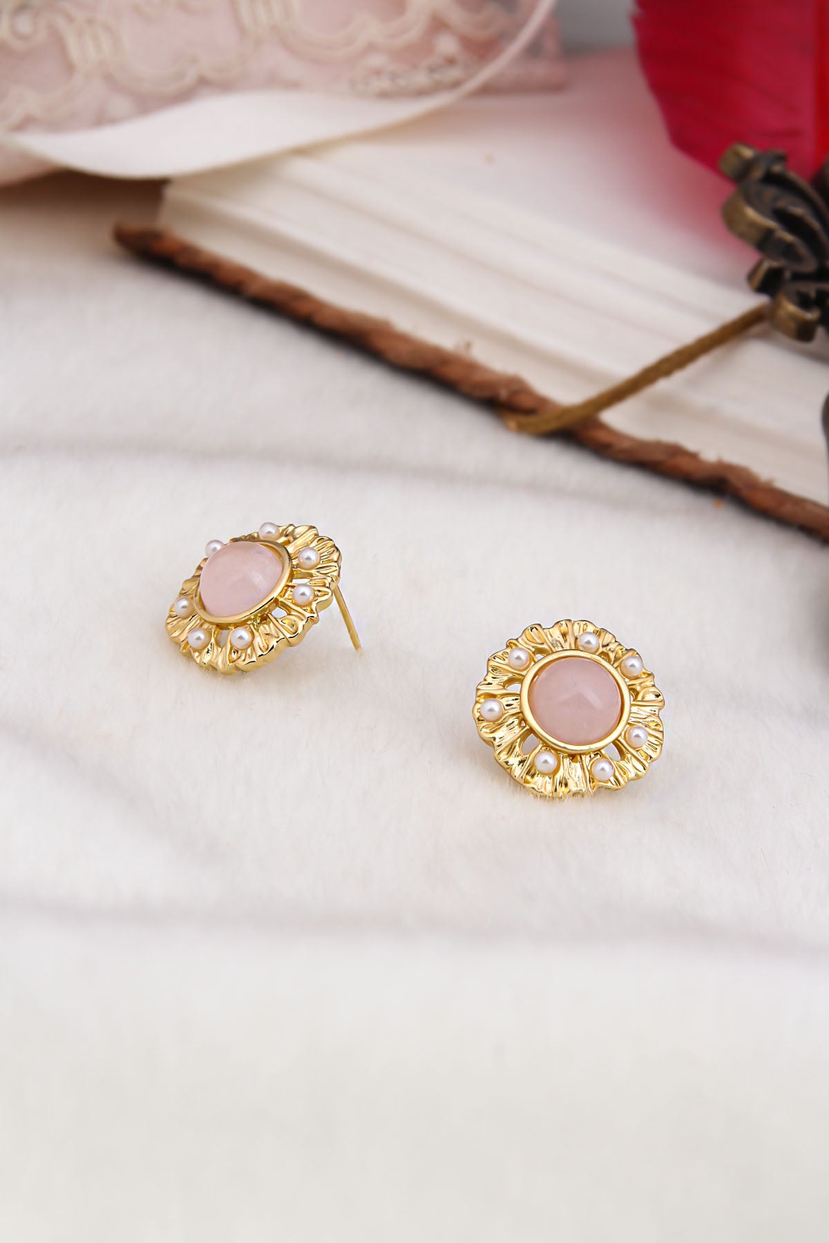 Pink Quartz & Pearl Earring