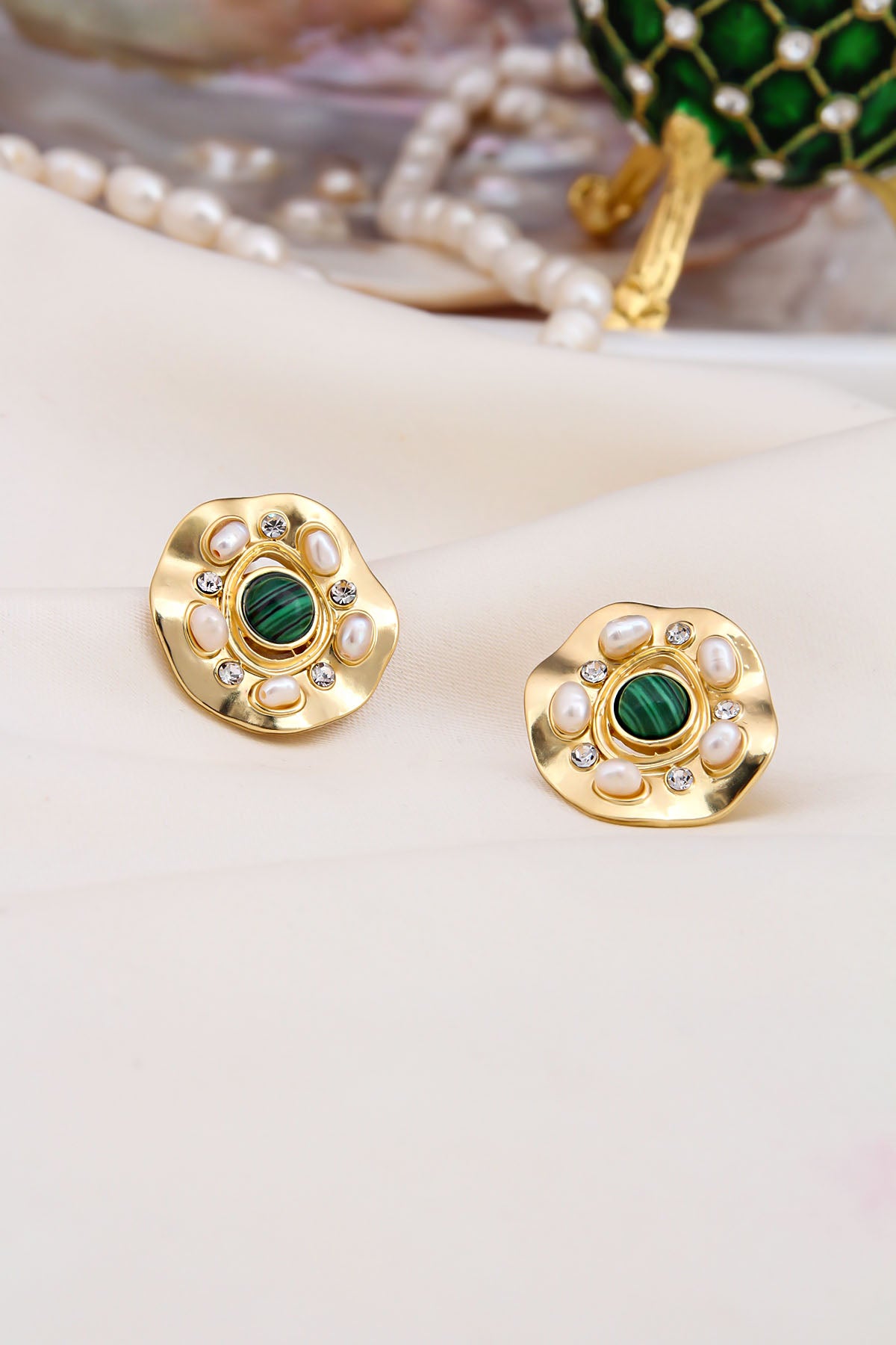 Malahite & Pearl Boucles D'Oreilles