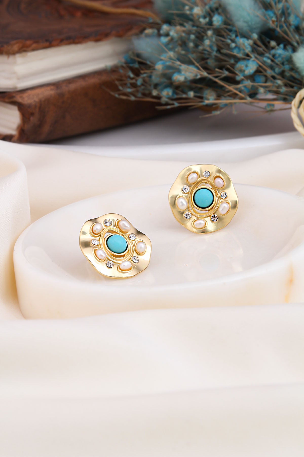 Turquoise & Pearl Boucles D'Oreilles