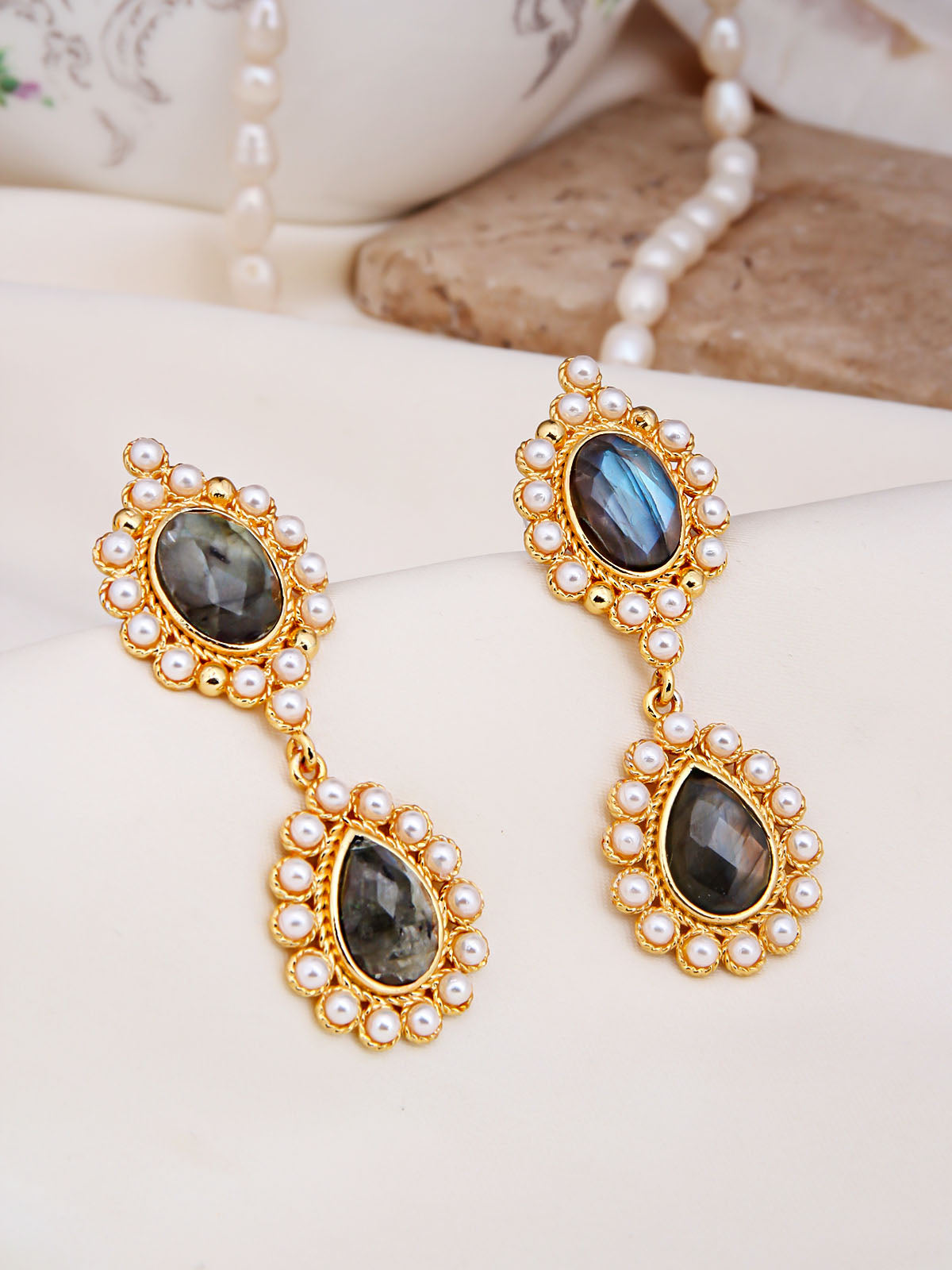 Labradorite & Pearl Boucle d'oreilles