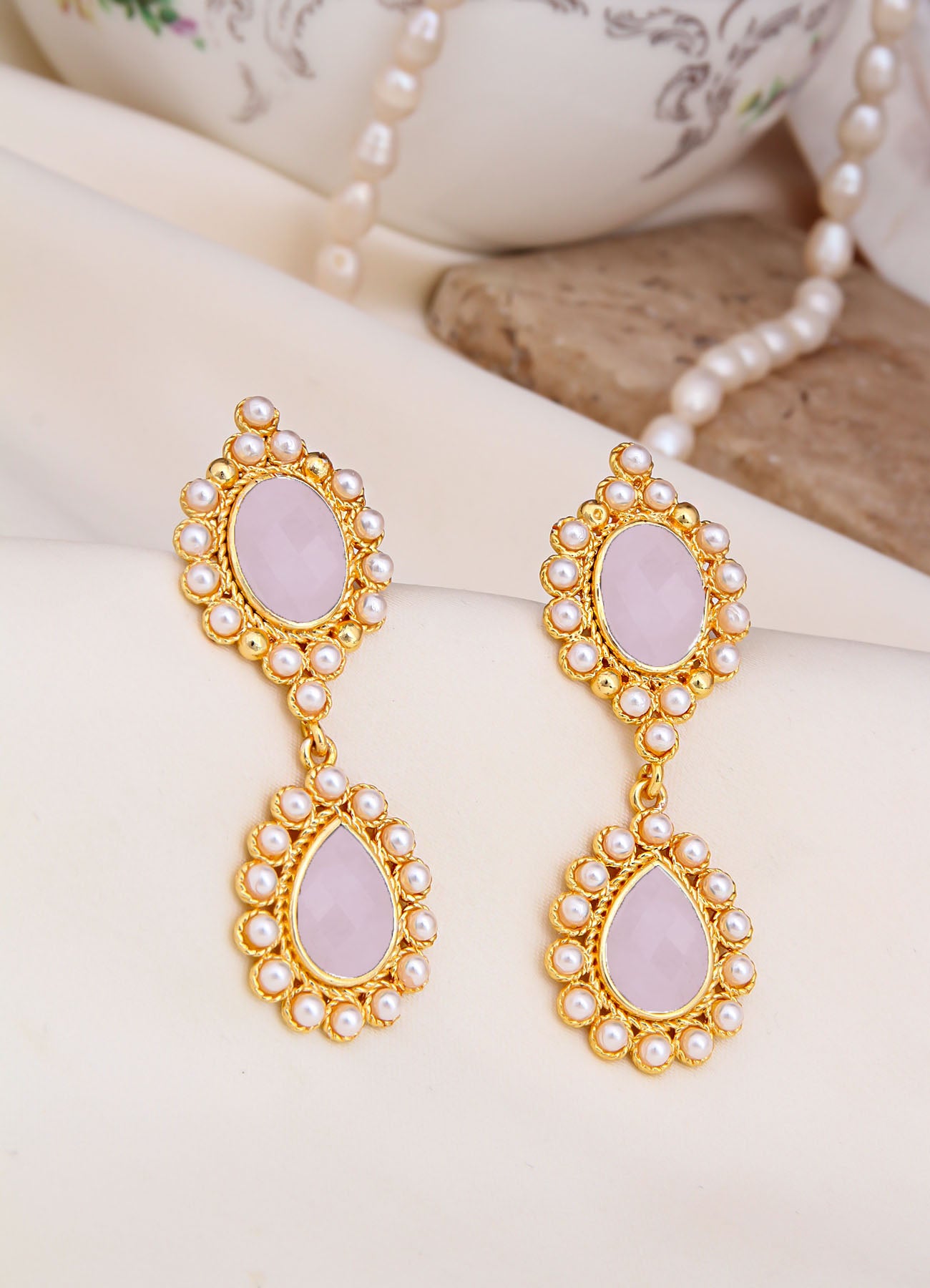 Pink Quartz & Pearl Boucle d'oreilles