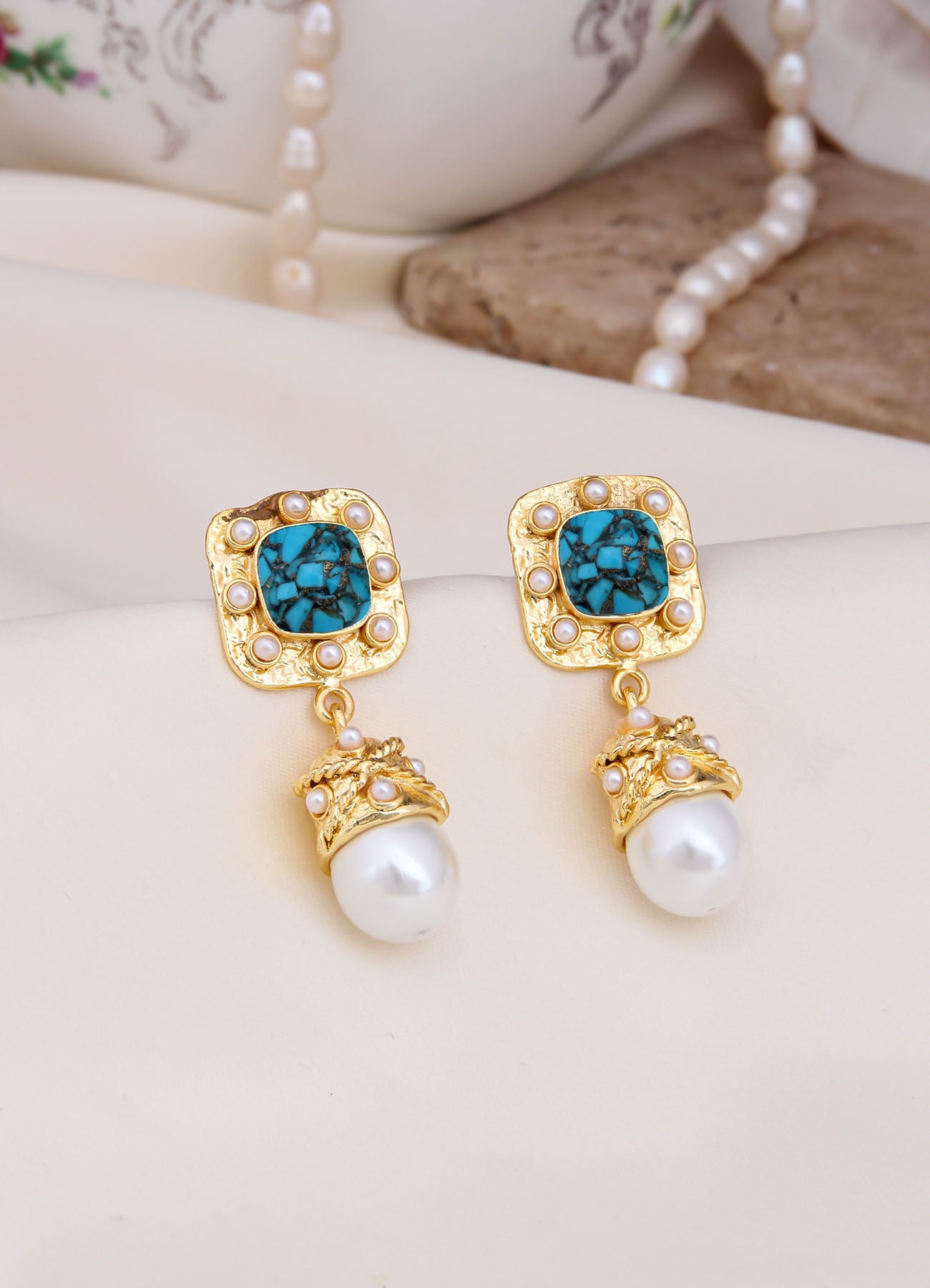 Turquoise & Pearl Boucle d'oreilles