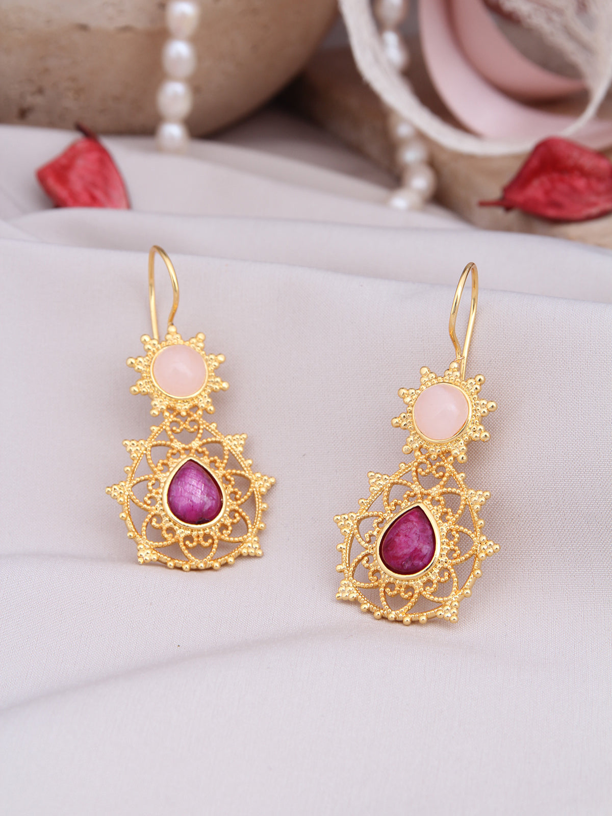 Pink Quartz & Agate Boucle D'Orilles