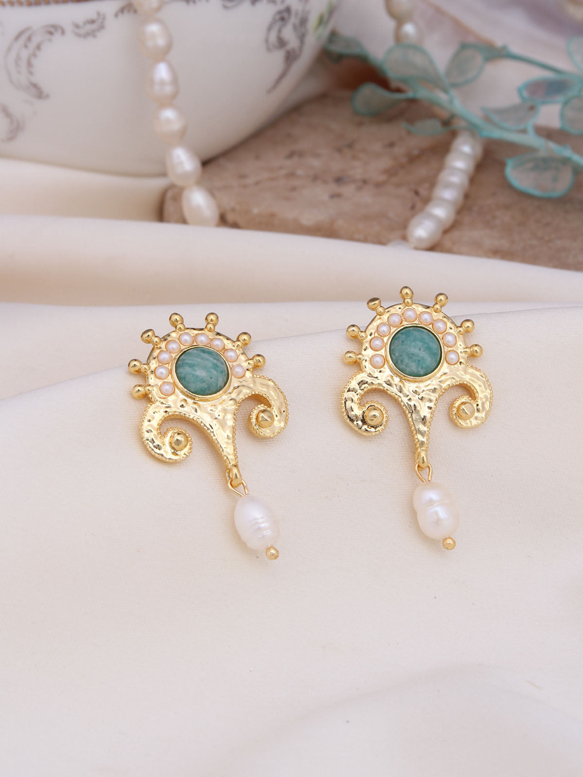 Amazonite & Pearl Boucle d'orilles