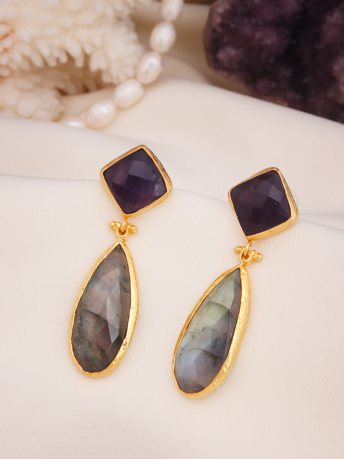 Labradorite & Amethyst Earring