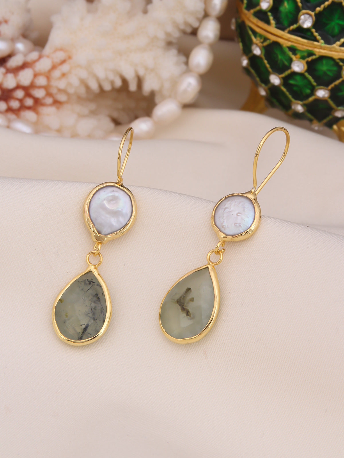 Pearl & Prehnite Boucles D'oreilles
