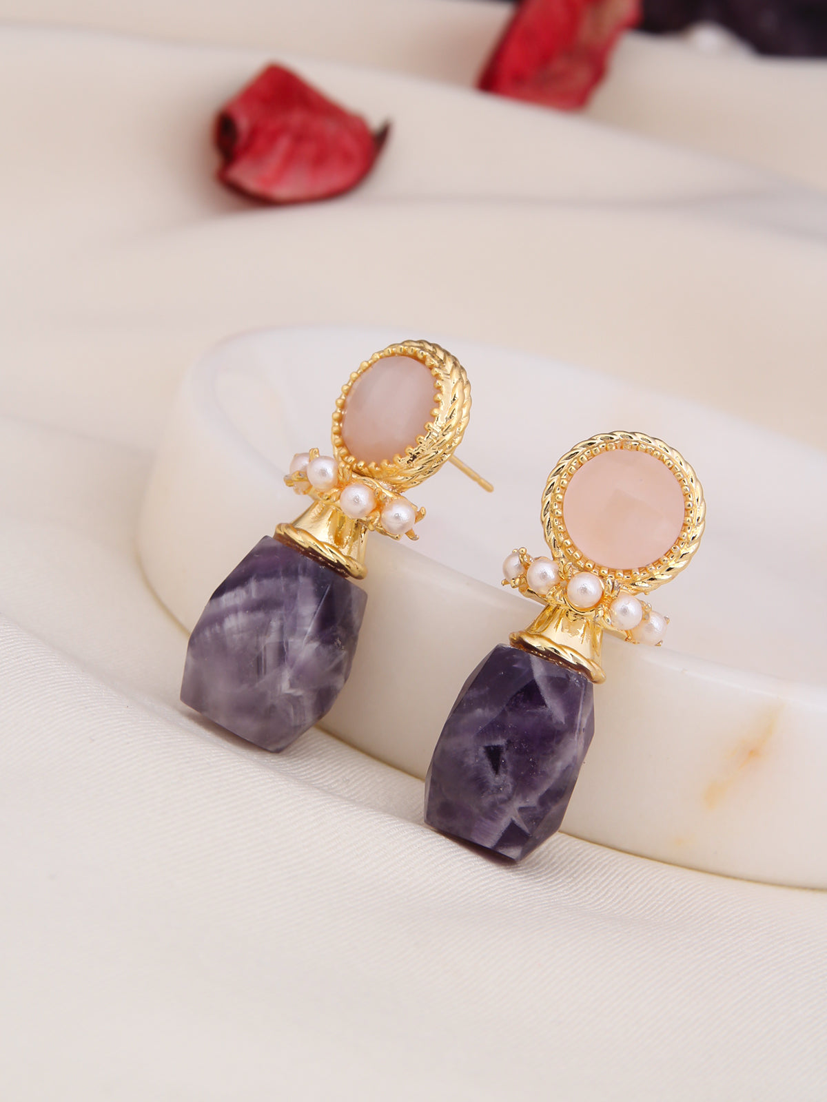 Pink Quartz & Amethyst Earring