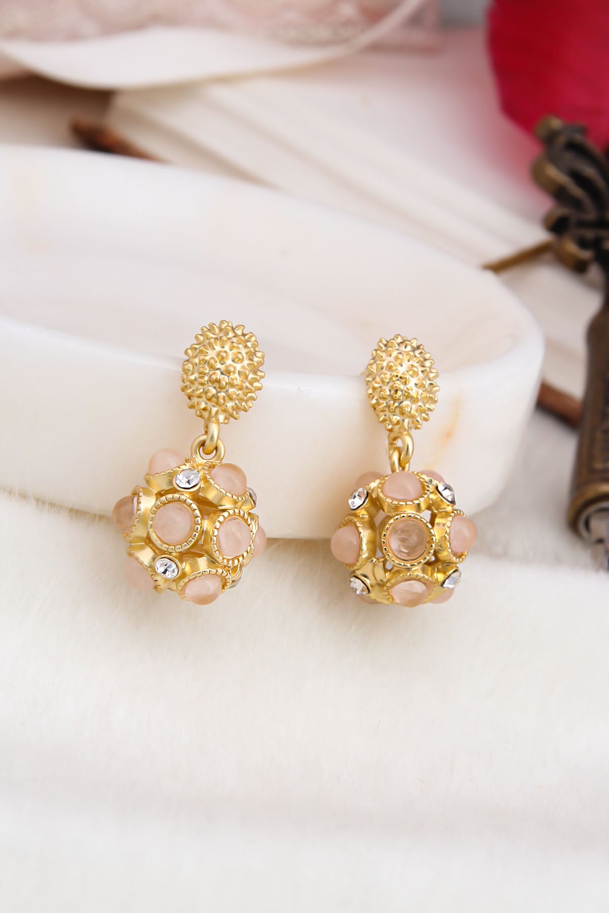 Pink Quartz & Zircon Boucles D'Oreilles