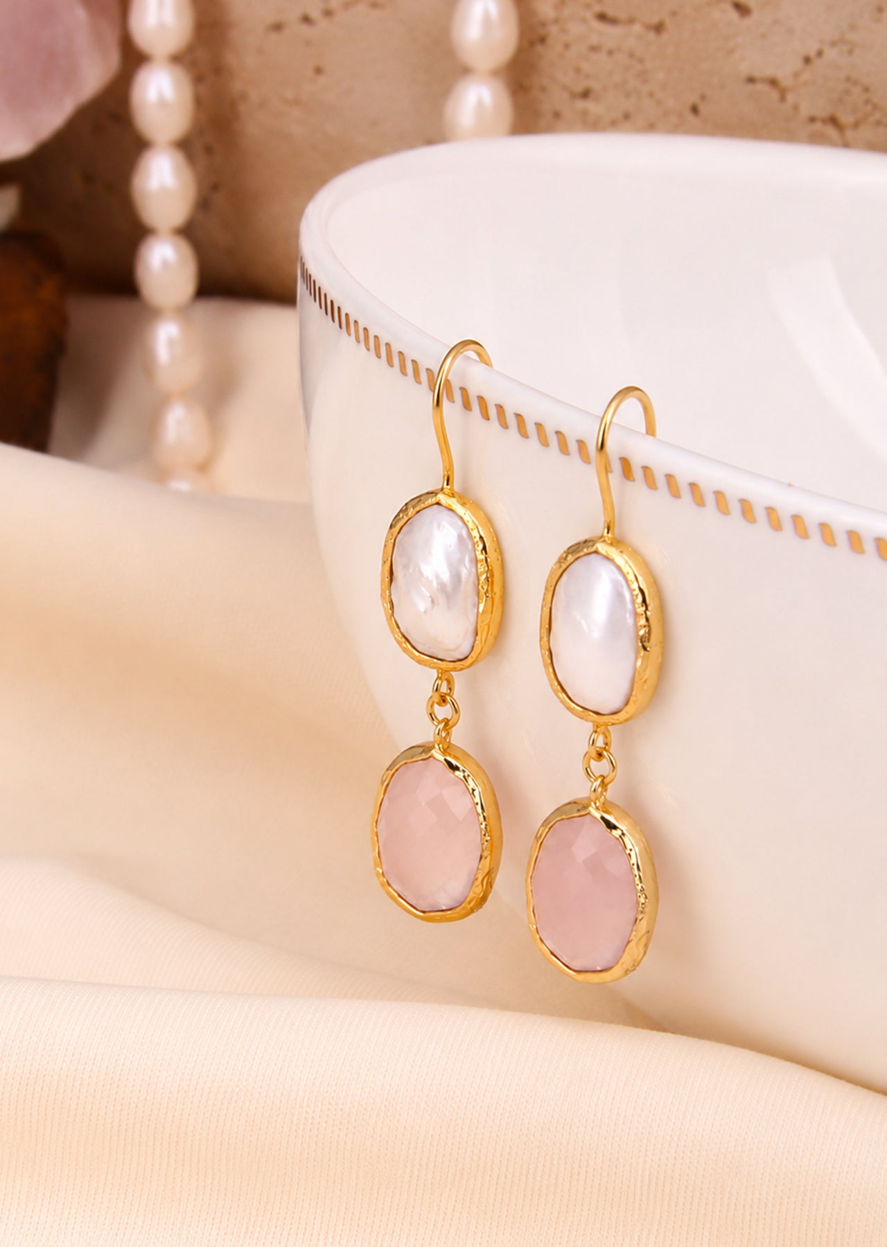 Pearl & Pink Quartz Earring