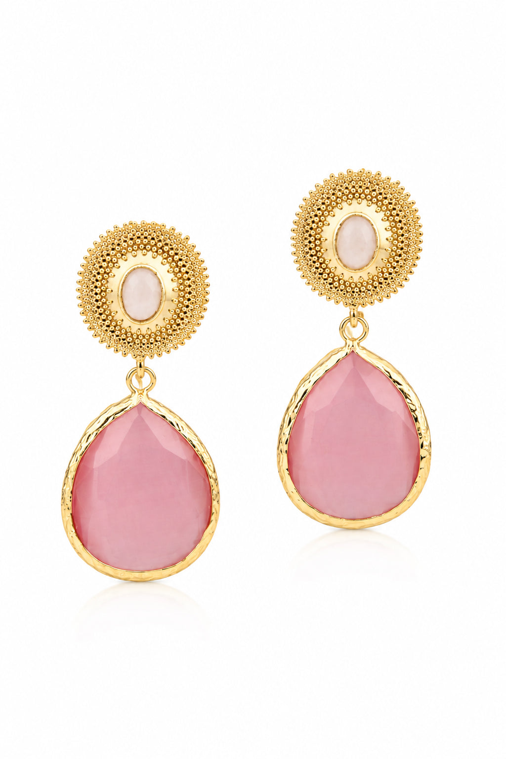 Pink Quartz & Cat Eyes Earring
