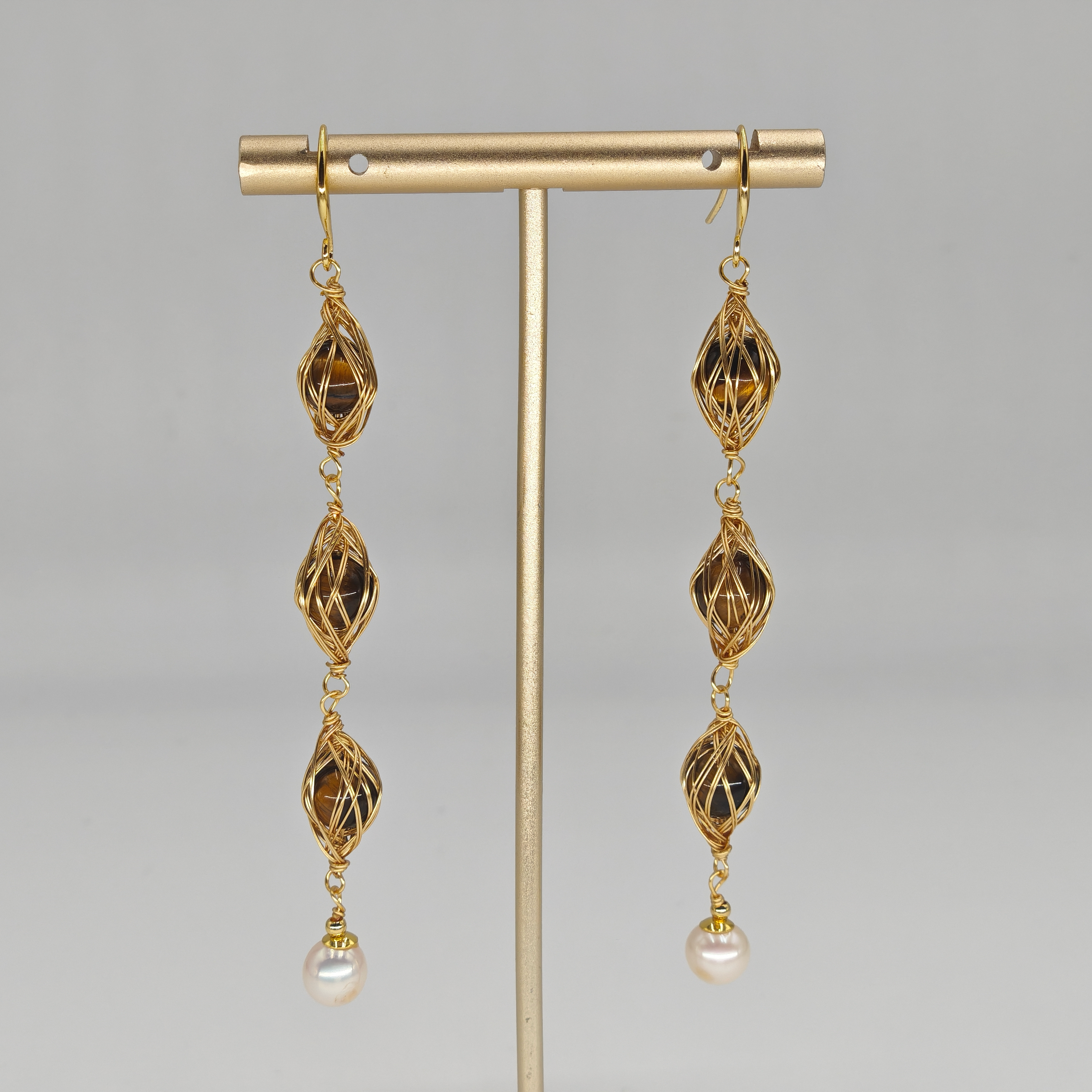 Tiger Eyes & Pearl Earring