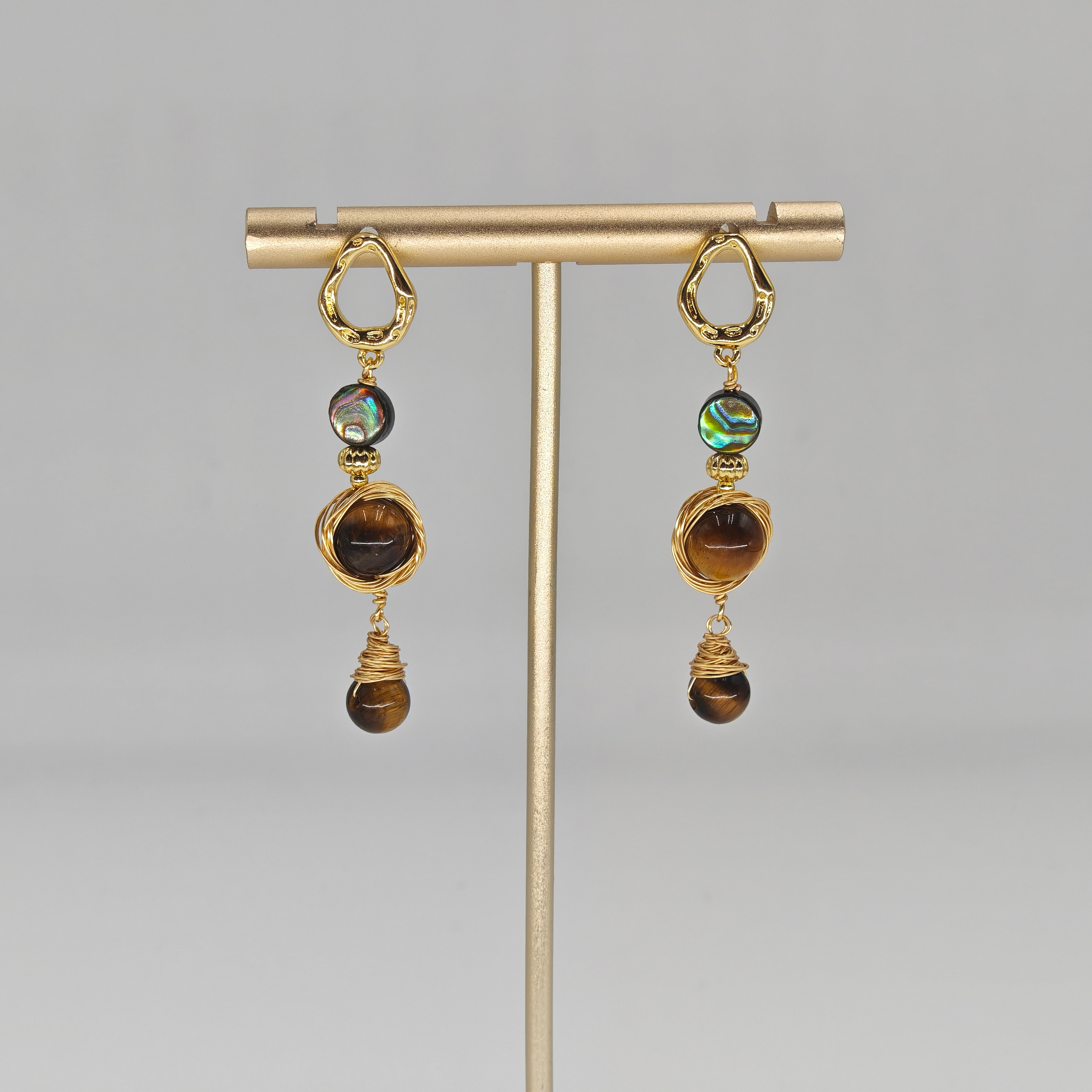 Tiger Eyes & Ocean Nacre Earrin