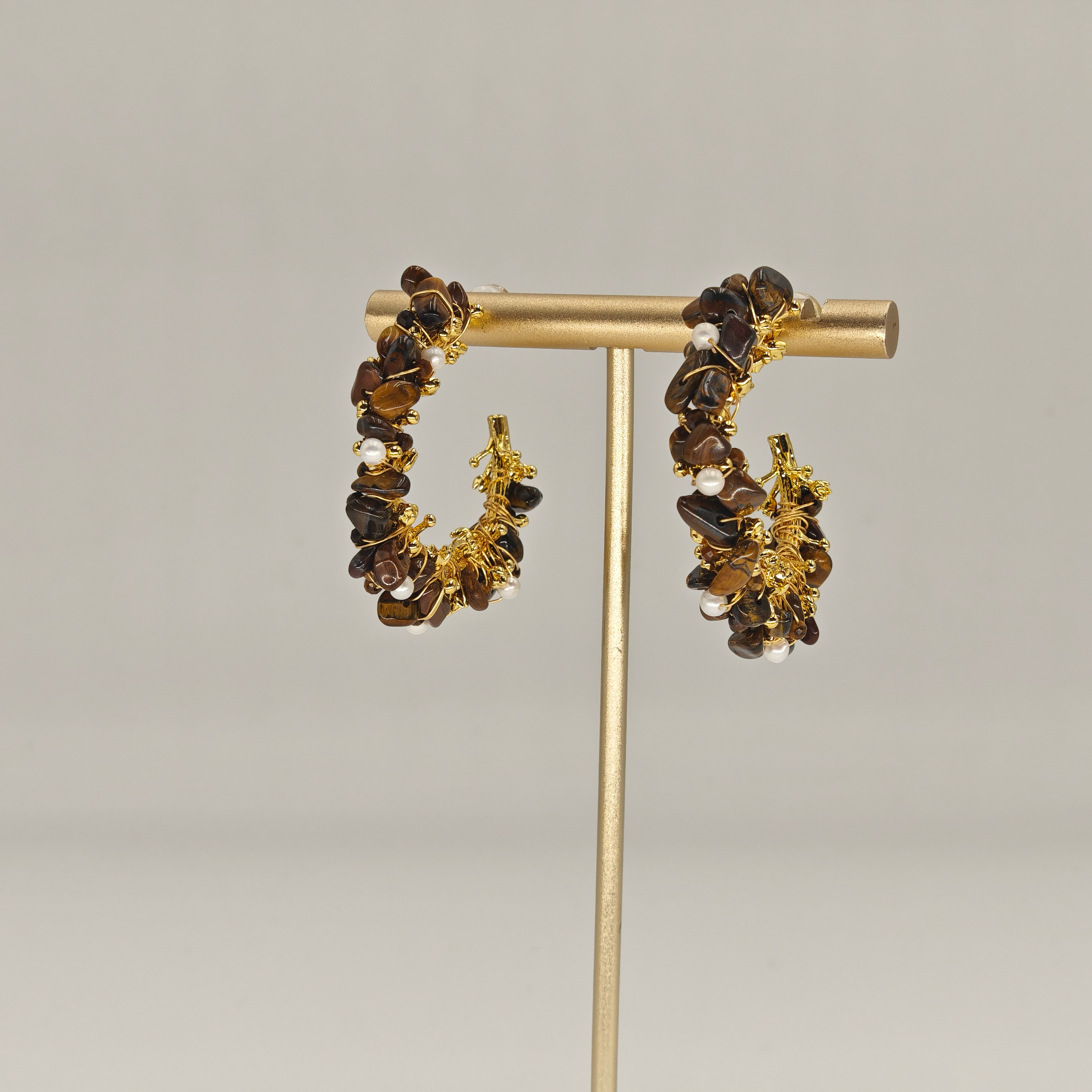 Tiger Eyes & Pearl Earring