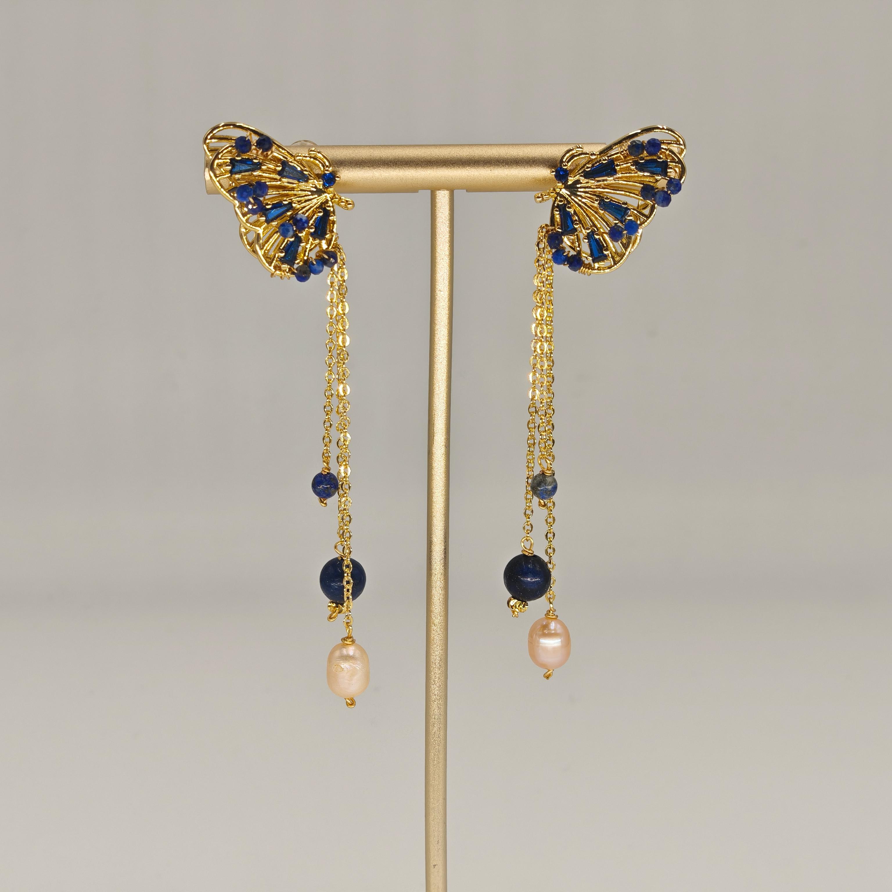 Lapis & Pearl & Zircon Earring