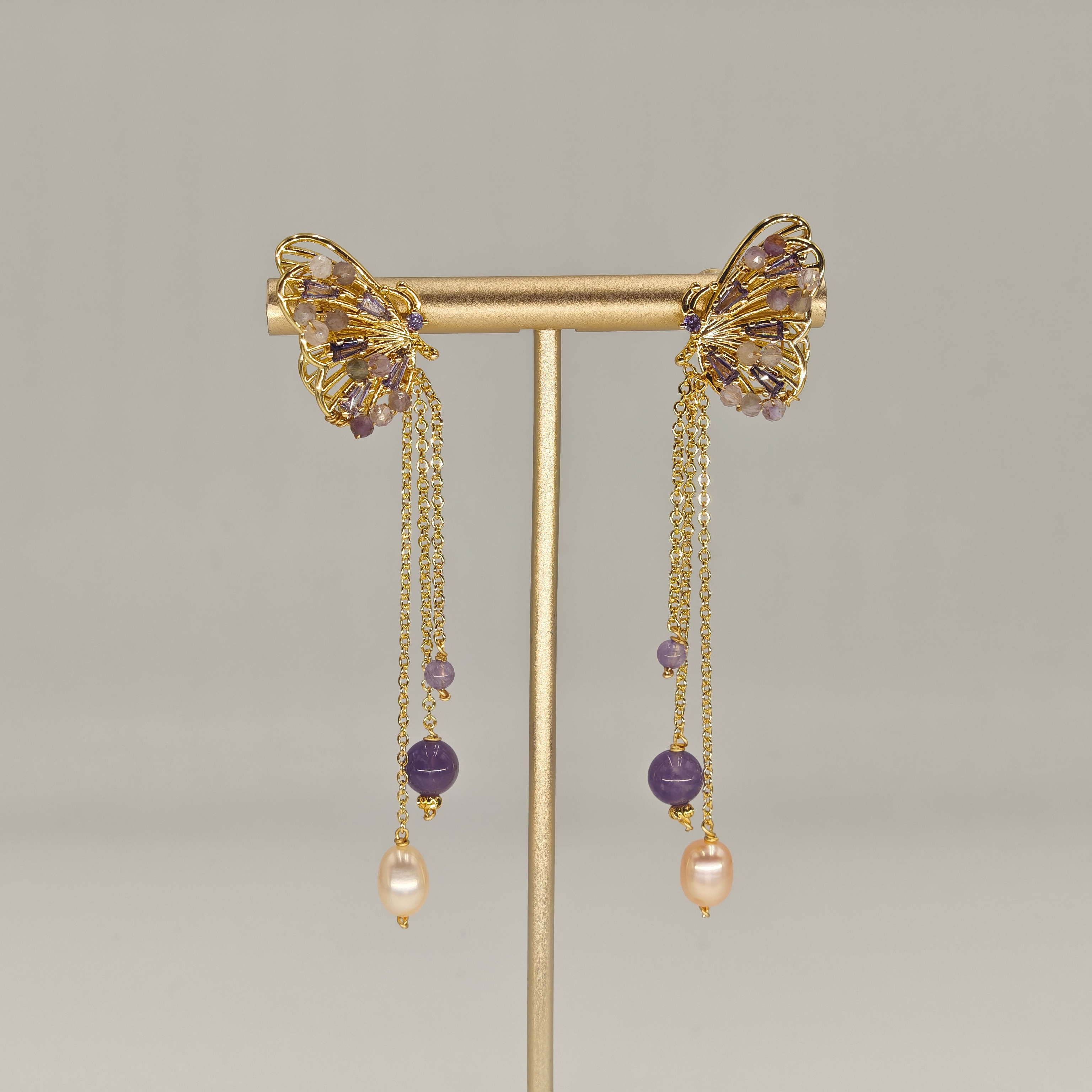 Amethyst & Pearl & Zircon Earring