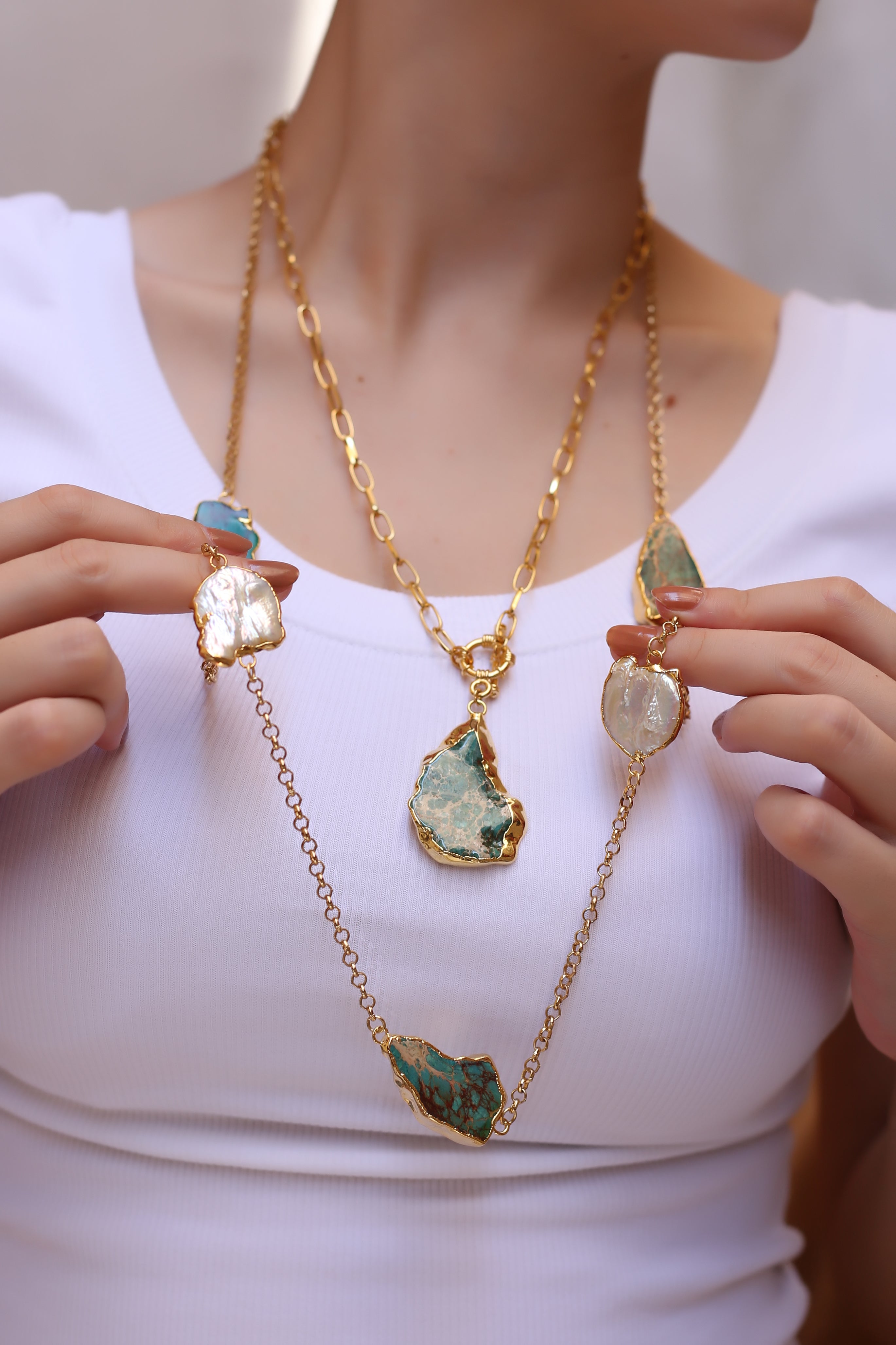 Unakite & Pearl Collier