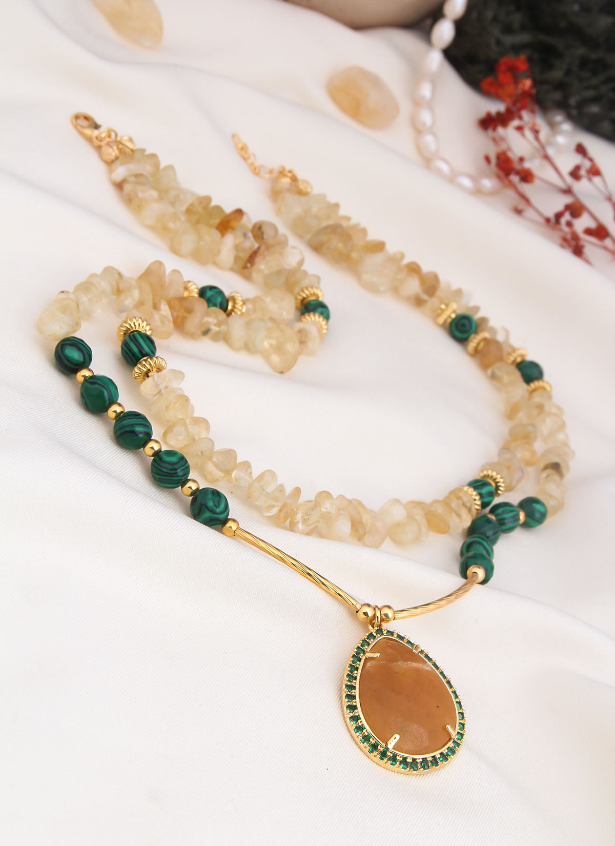 Citrine & Malahite Necklace