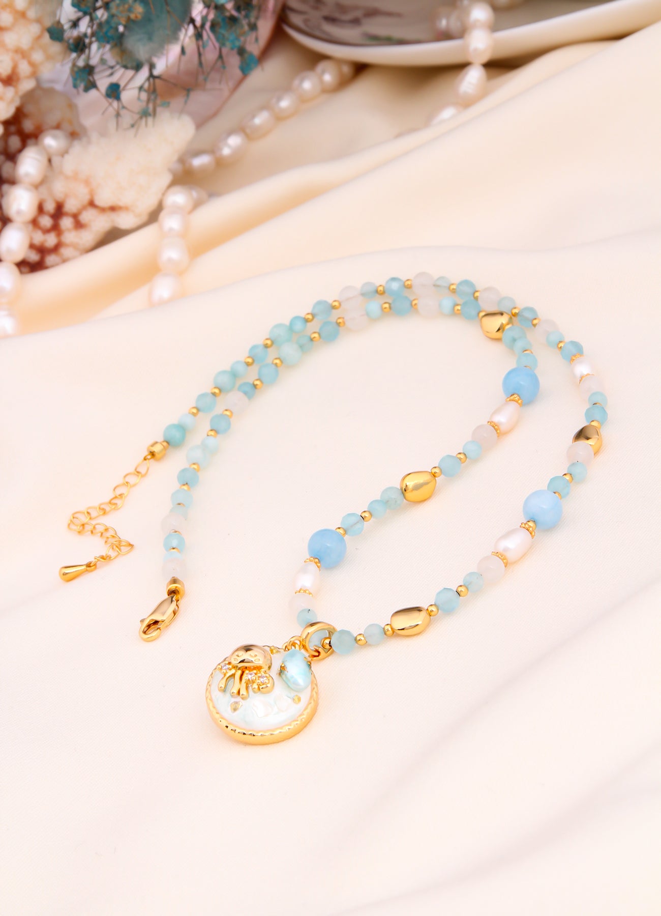 Blue Opal & Pearl Necklace