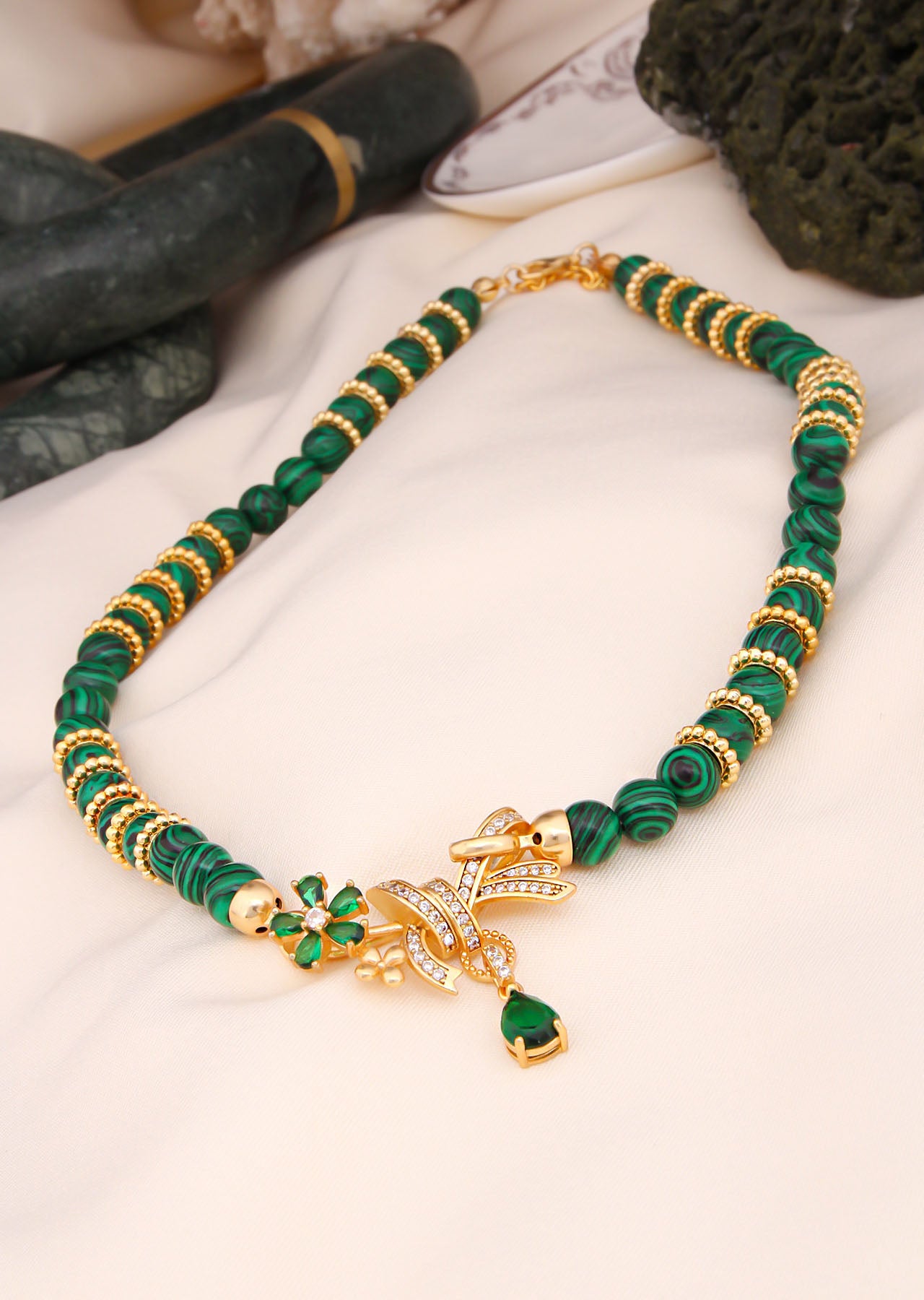 Malahite & Zircon Necklace