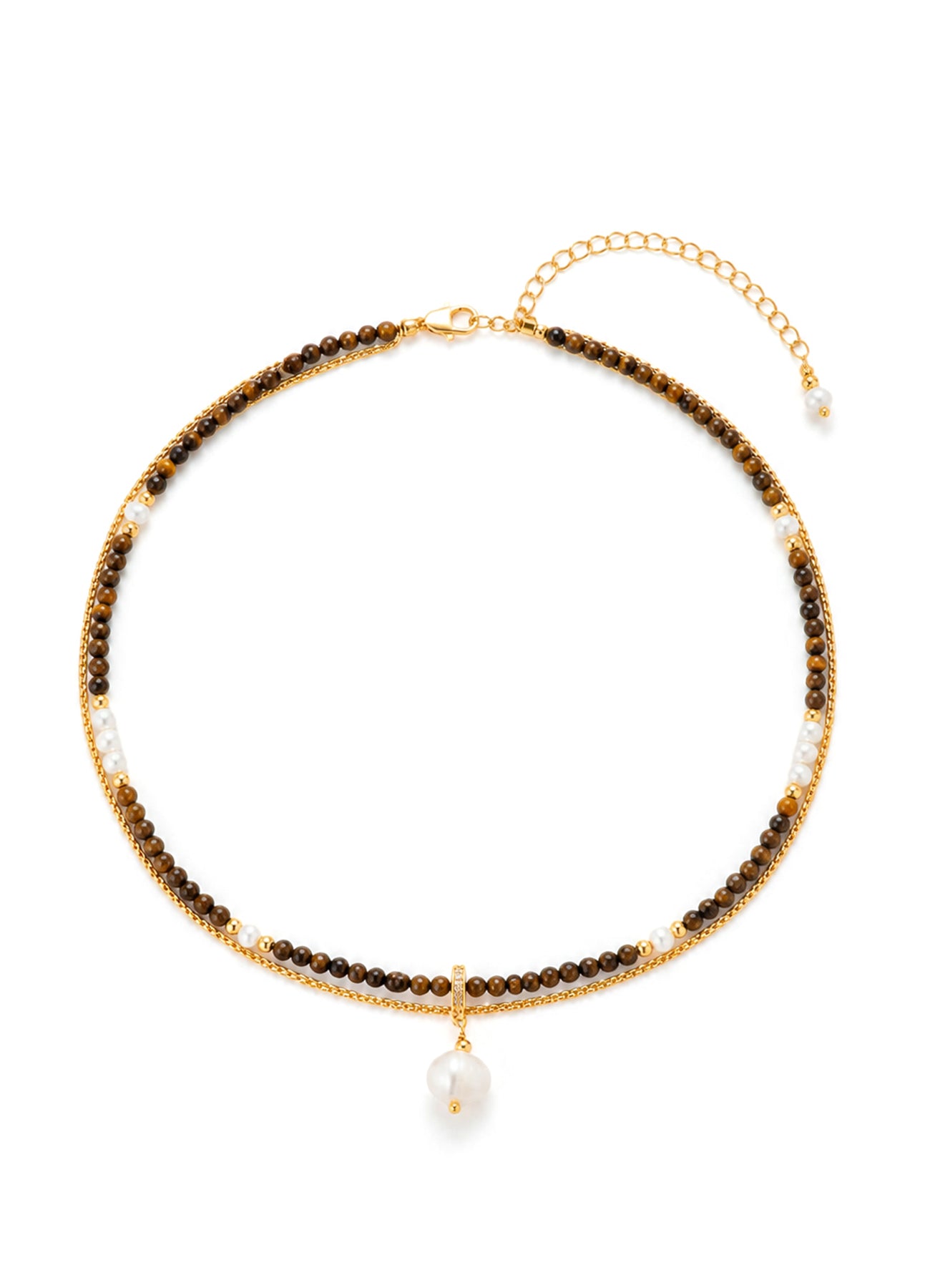 Tiger Eyes & Pearl Necklace