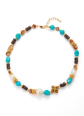 Tiger Eyes & Pearl & Turquoise Necklace