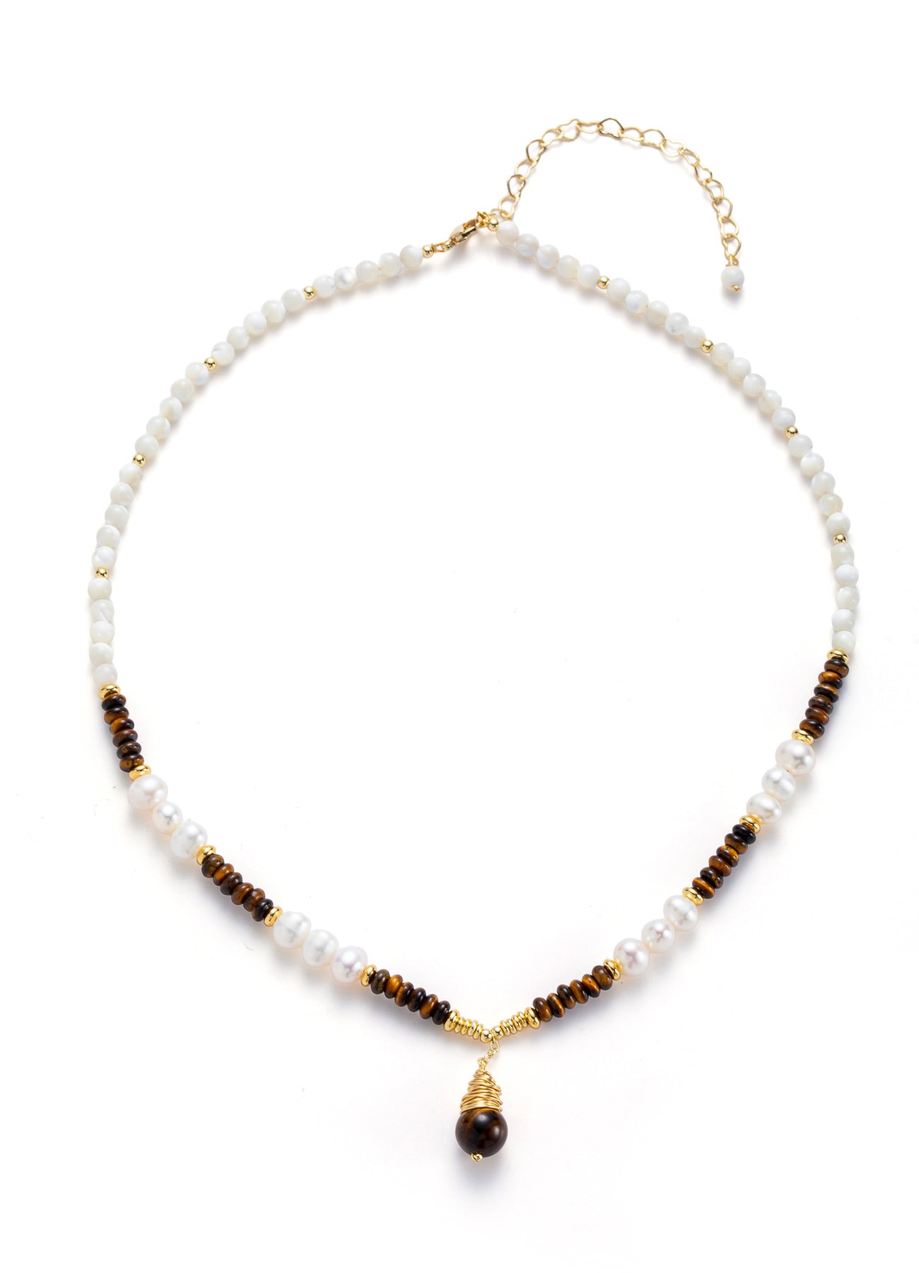 Tiger Eyes & Pearl Necklace