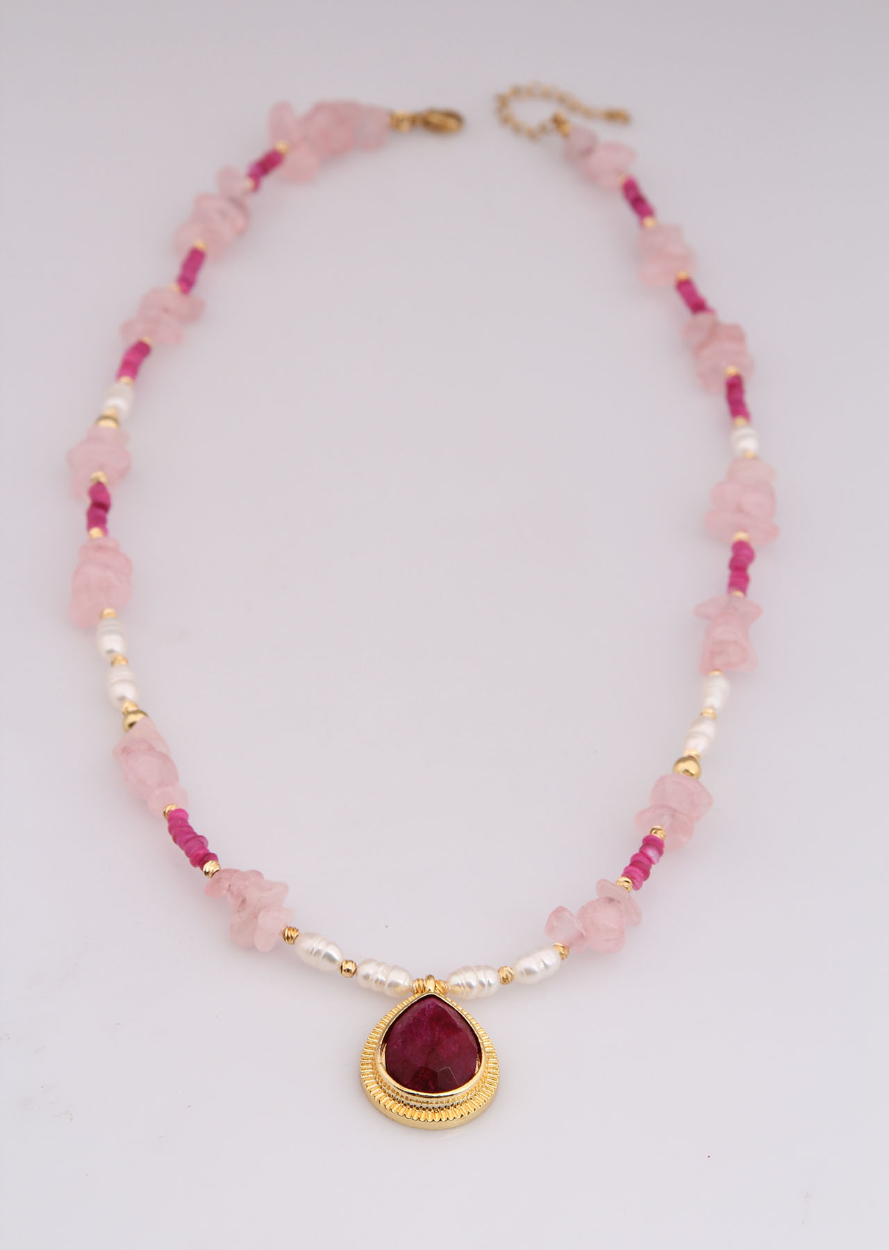 Pink Quartz & Pearl & Agate Necklace
