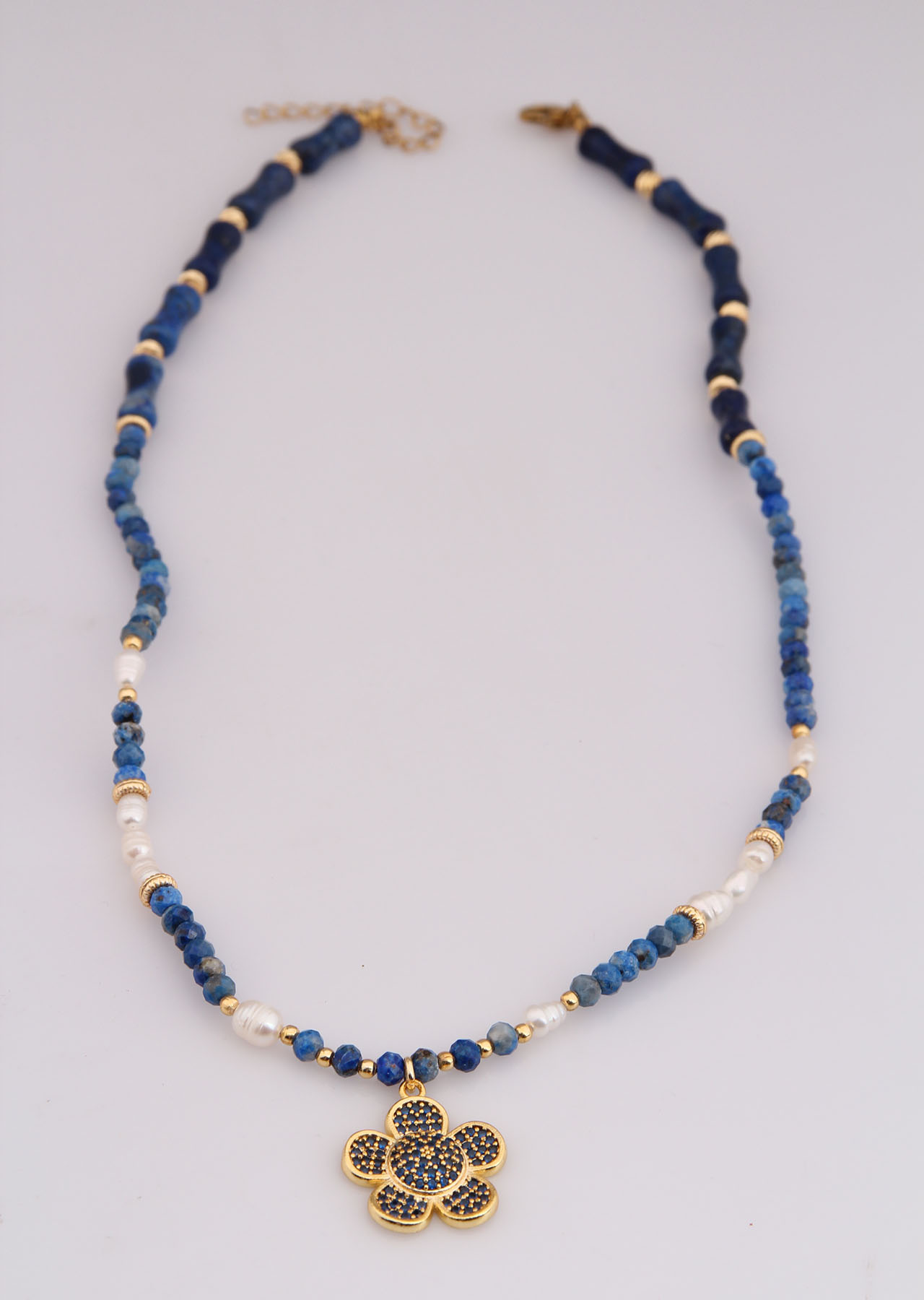 Lapis & Pearl & Zircon Necklace