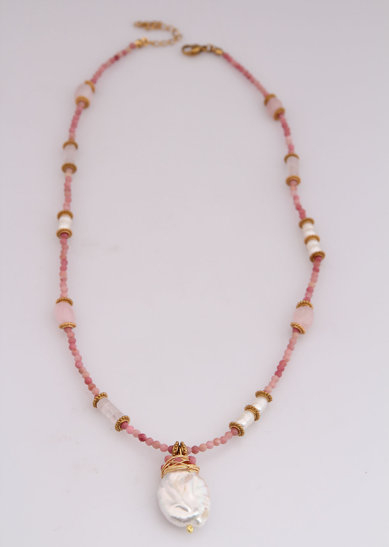 Pink Quartz & Pearl Necklace